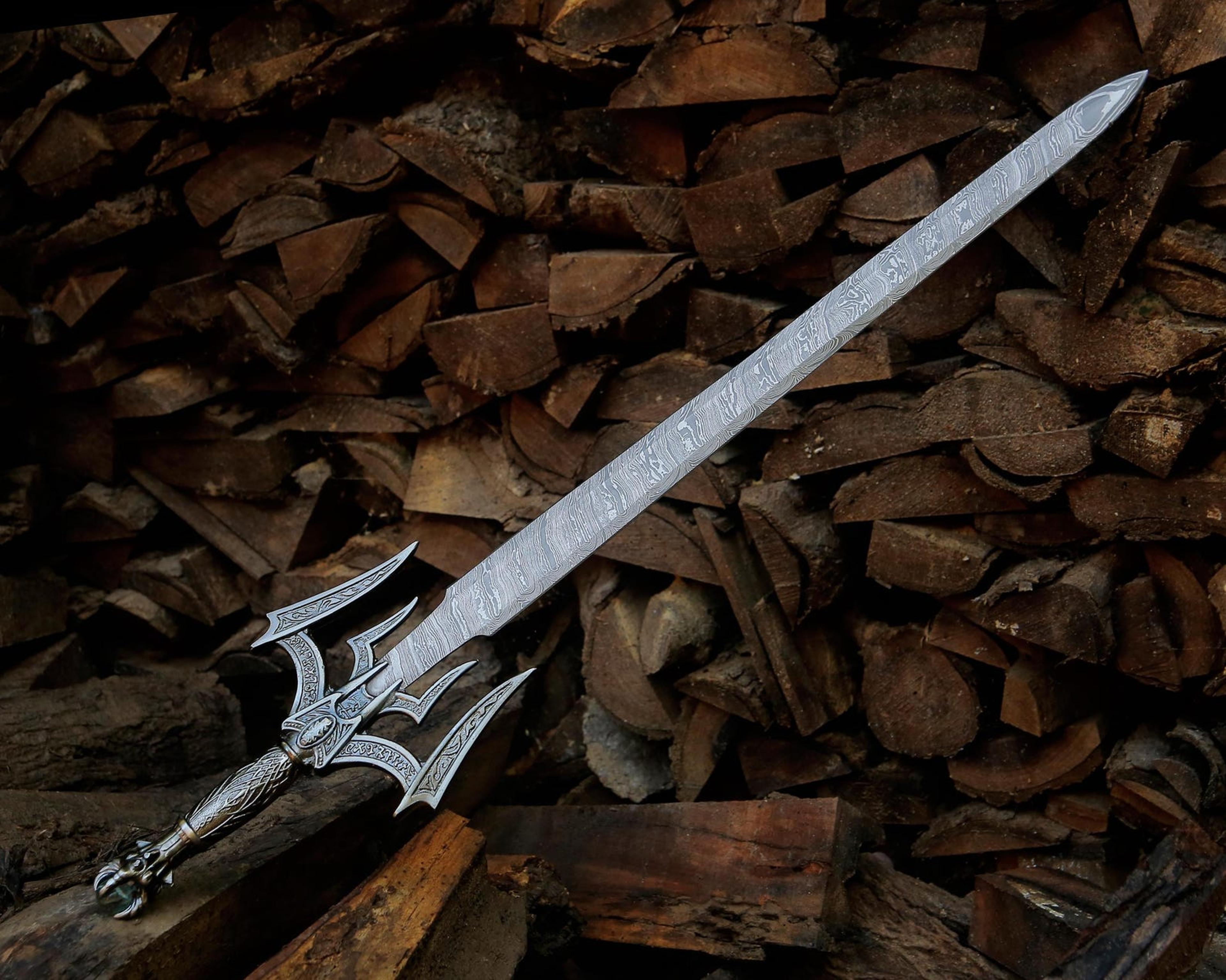 hand forged damascus steel fantasy sword 38" ornate guard medieval warrior long blade