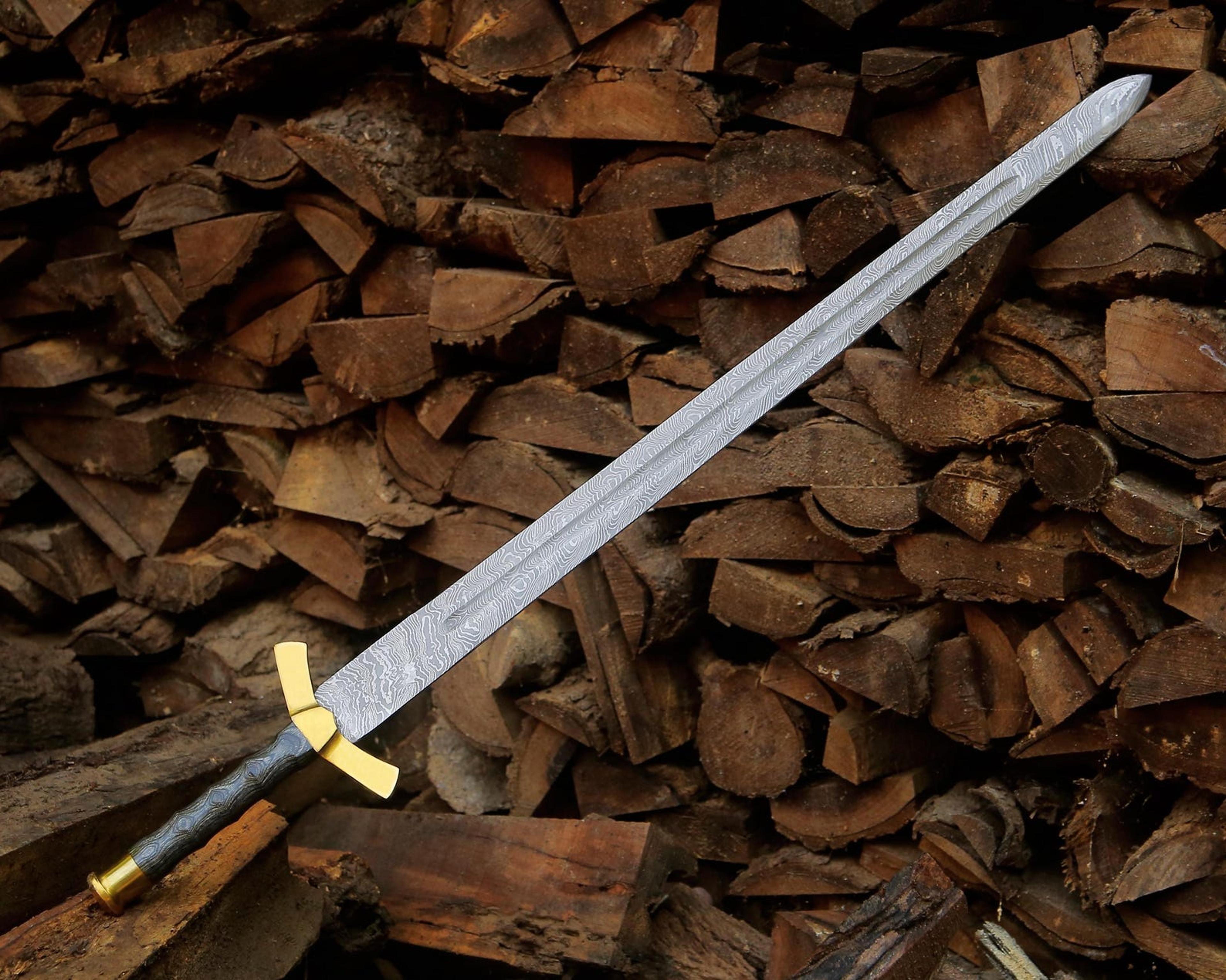 hand forged damascus steel medieval longsword 39" brass guard handmade warrior sword