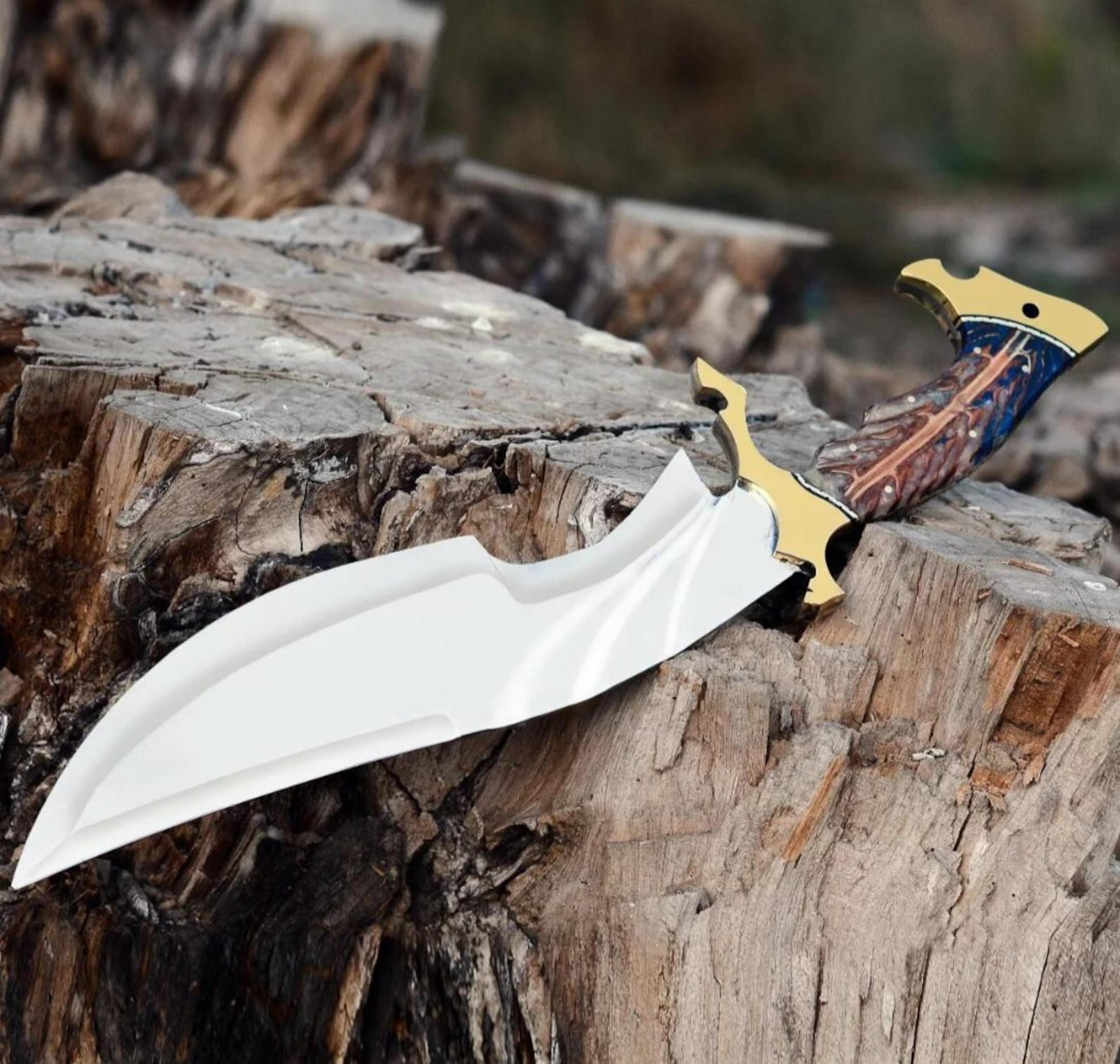 handmade forged bowie knife stainless steel blade hunting knife with leather sheath