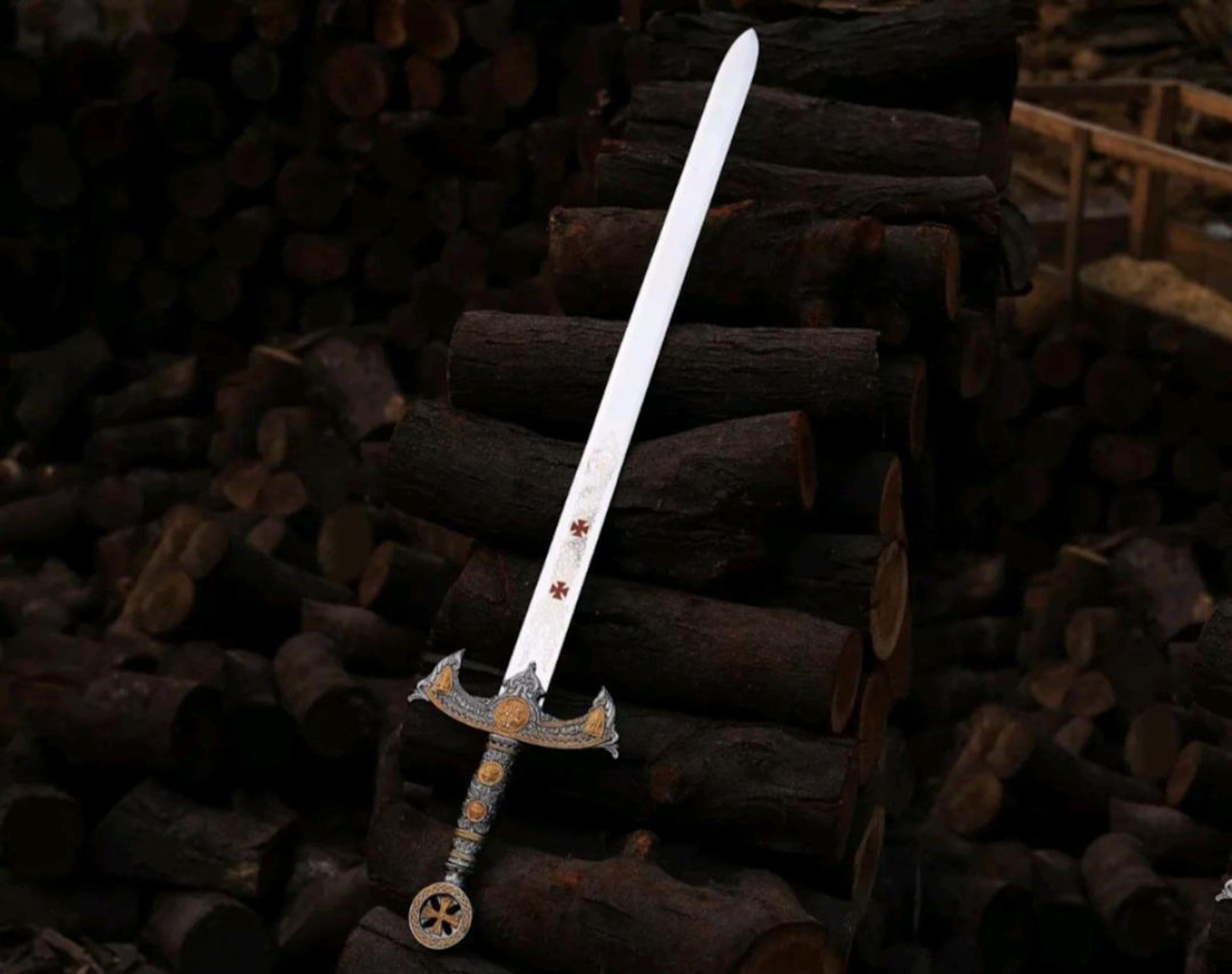 medieval knight long sword replica handcrafted crusader blade fantasy decor display