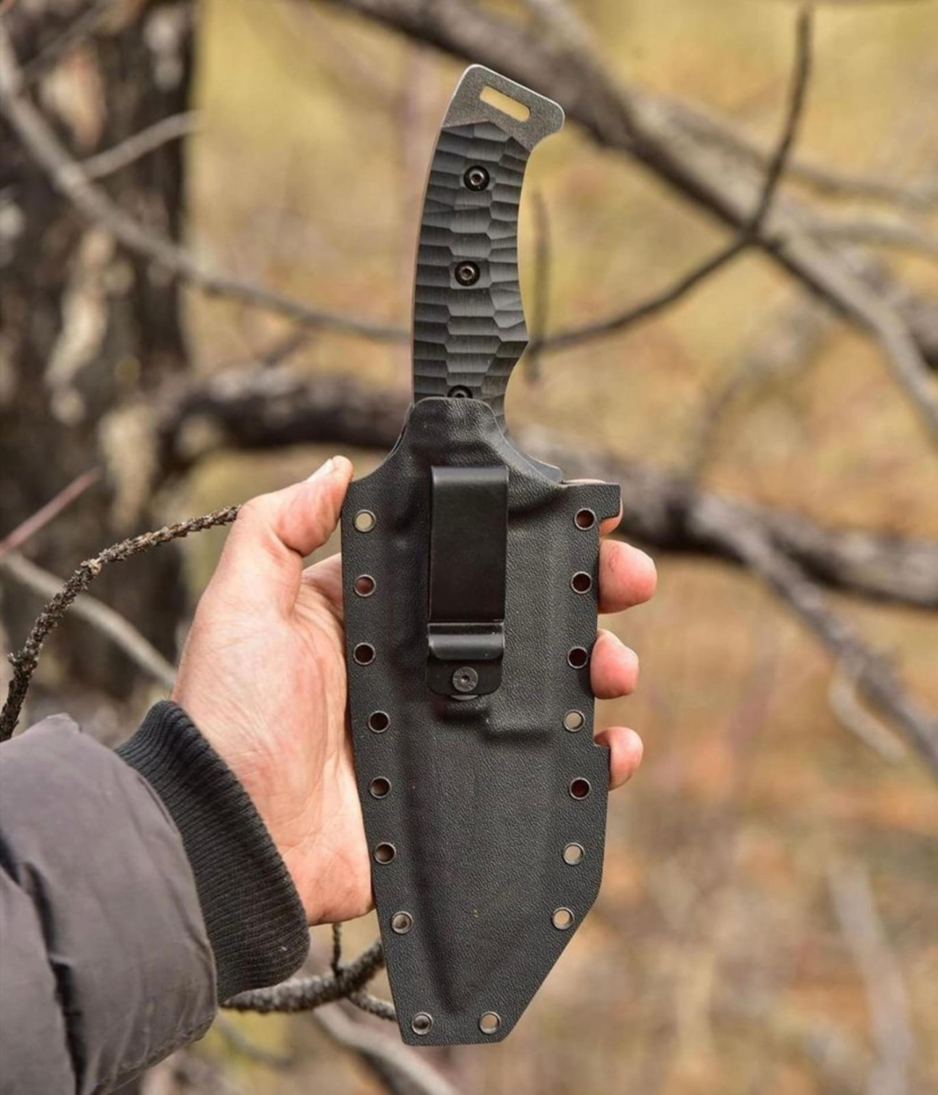 tactical knife sleipner steel full tang stonewashed blade black compact handle