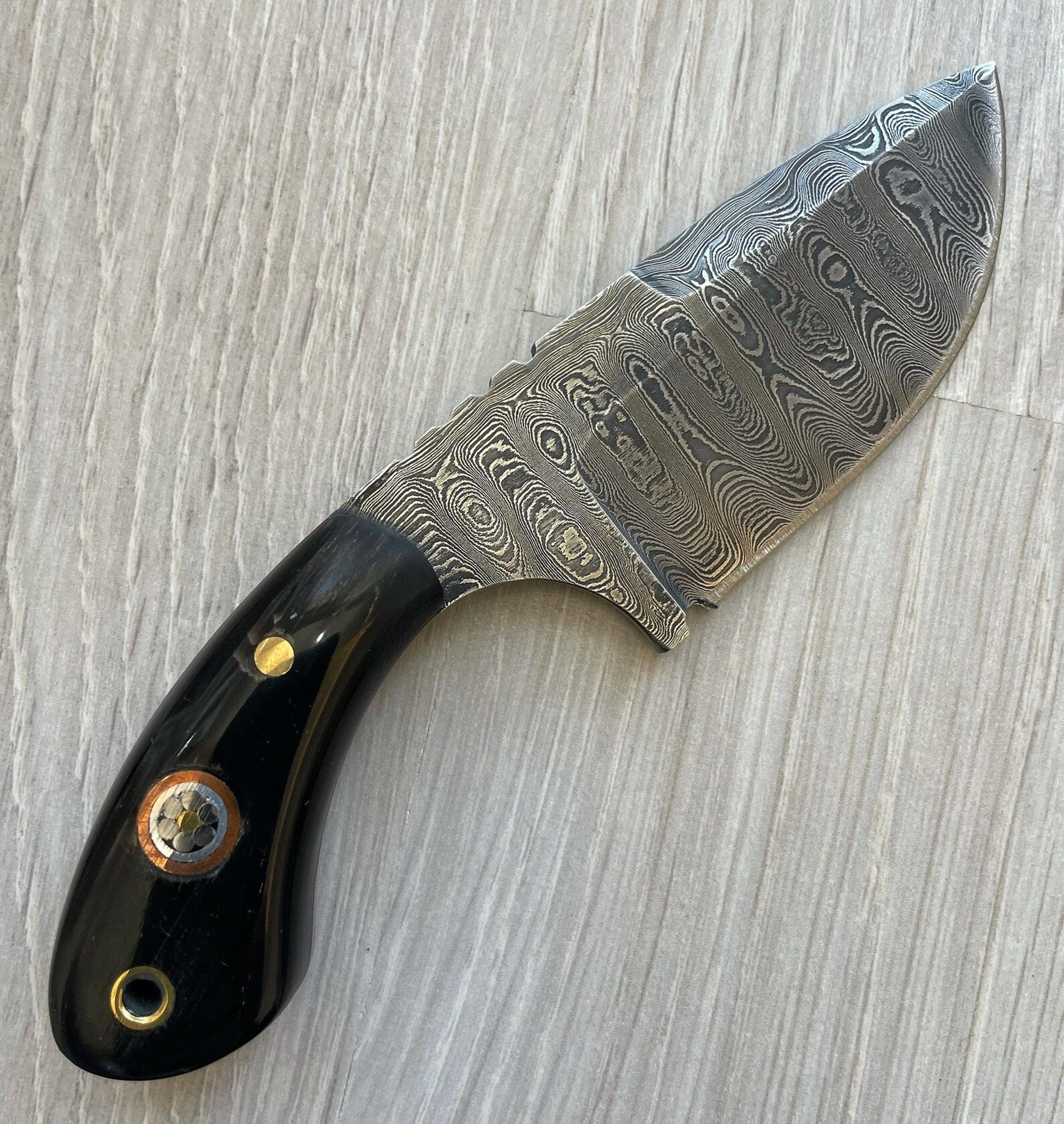 premium full tang damascus steel edc knife with genuine cow horn grip