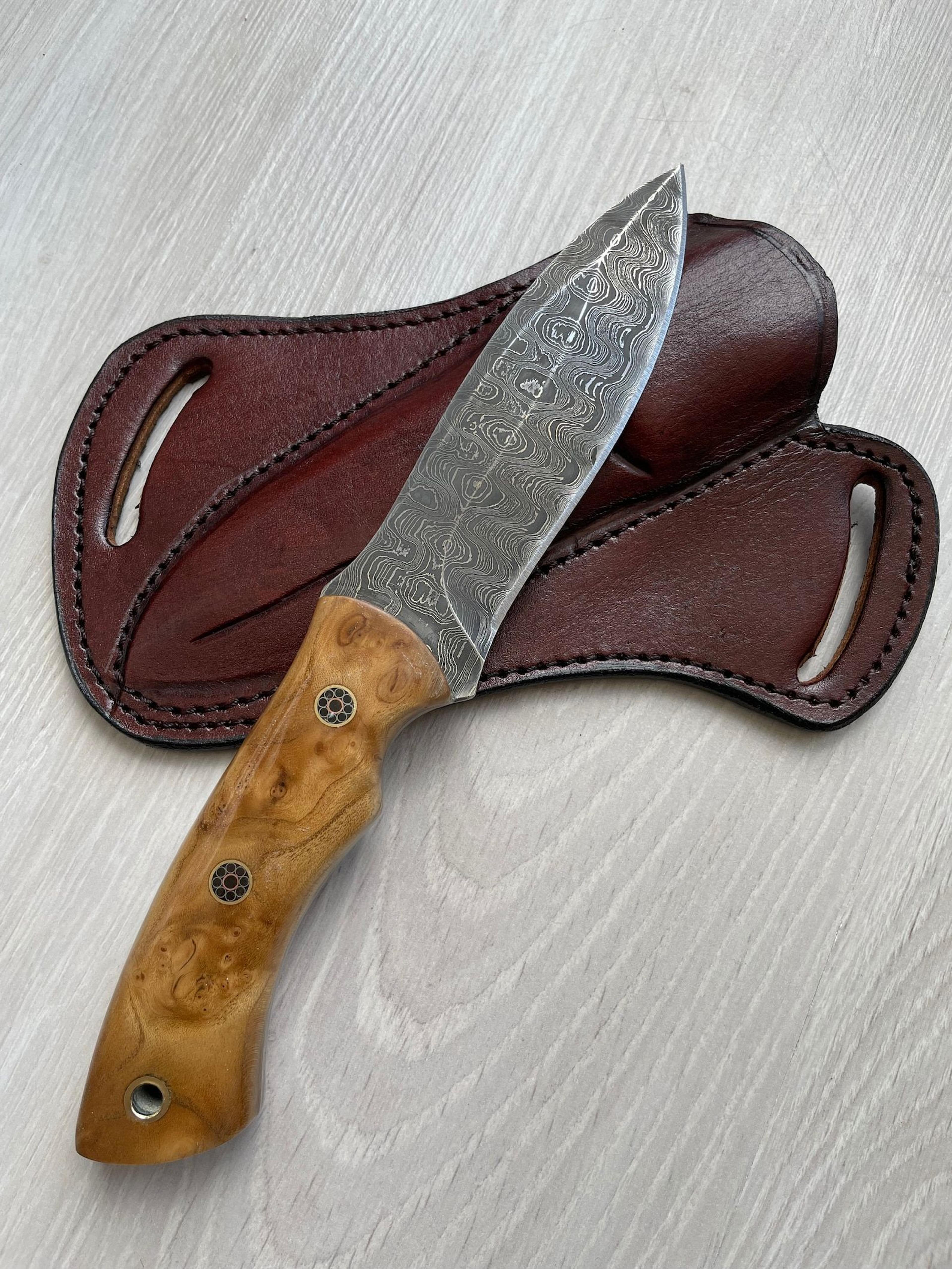 handmade damascus bushcraft knife – silverberry wood handle outdoor hunting blade