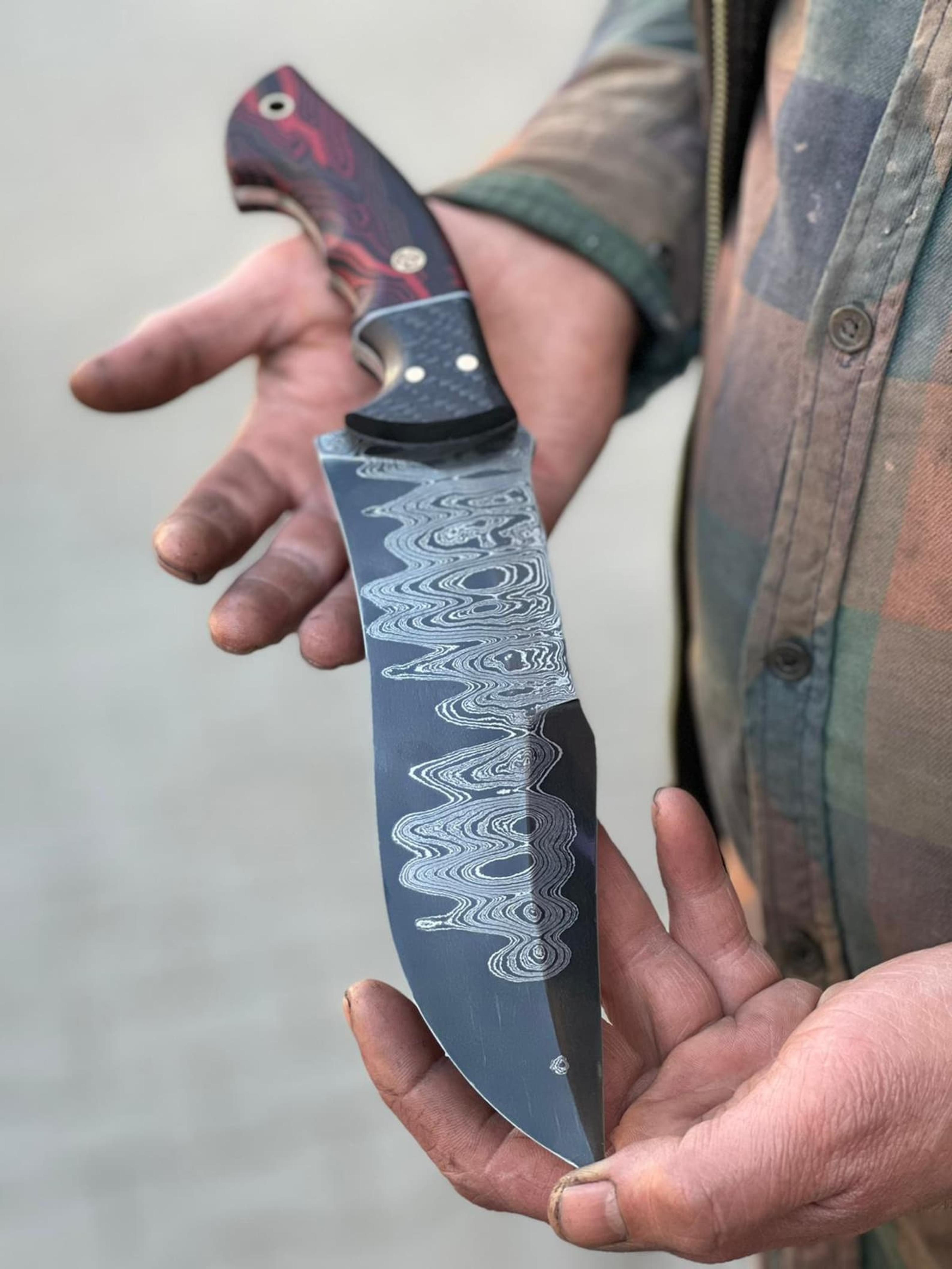 damascus hunting knife with micarta grip tactical outdoor survival blade