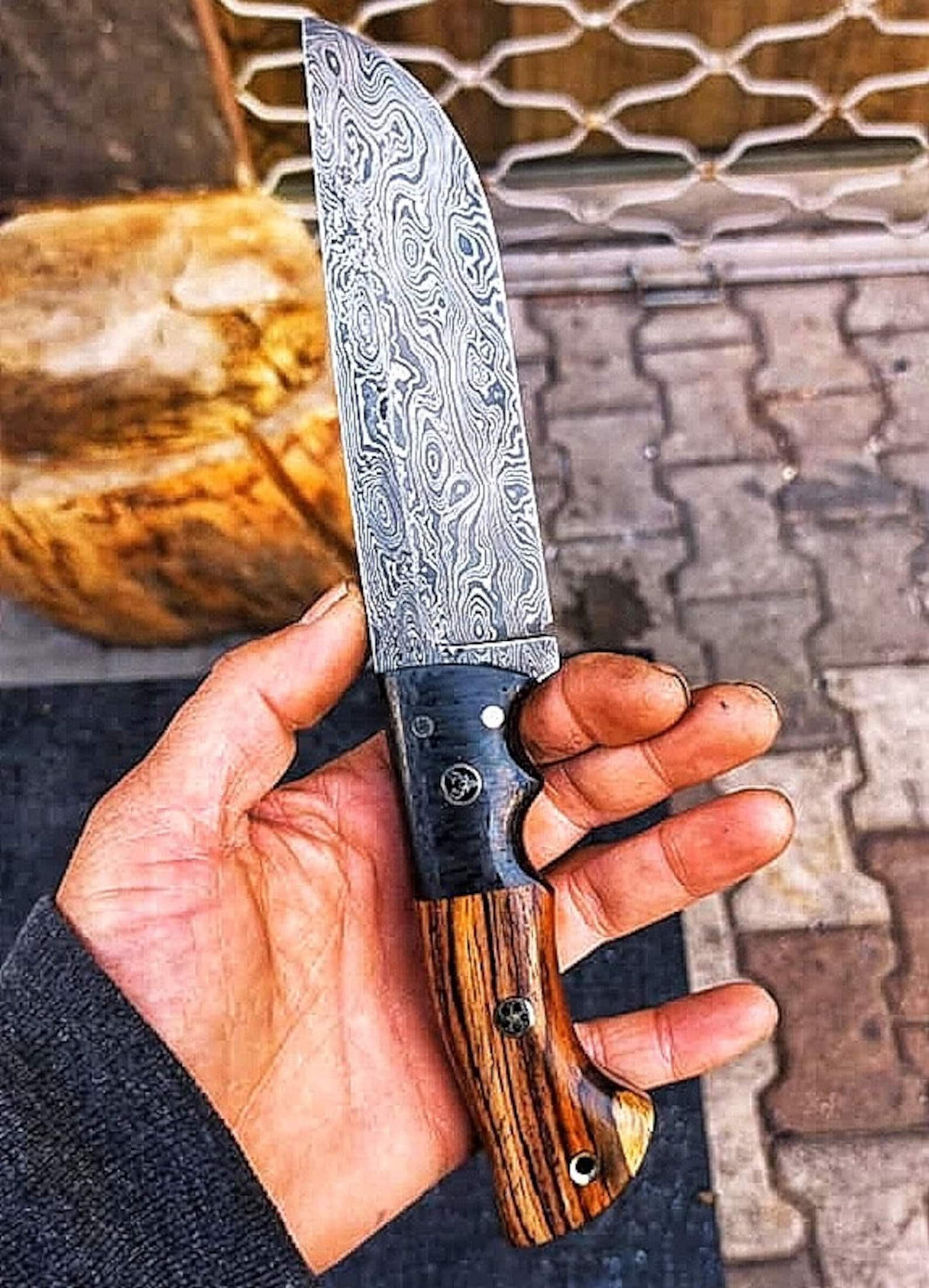 premium 150 layer damascus steel outdoor knife with cocobolo carbon fiber grip