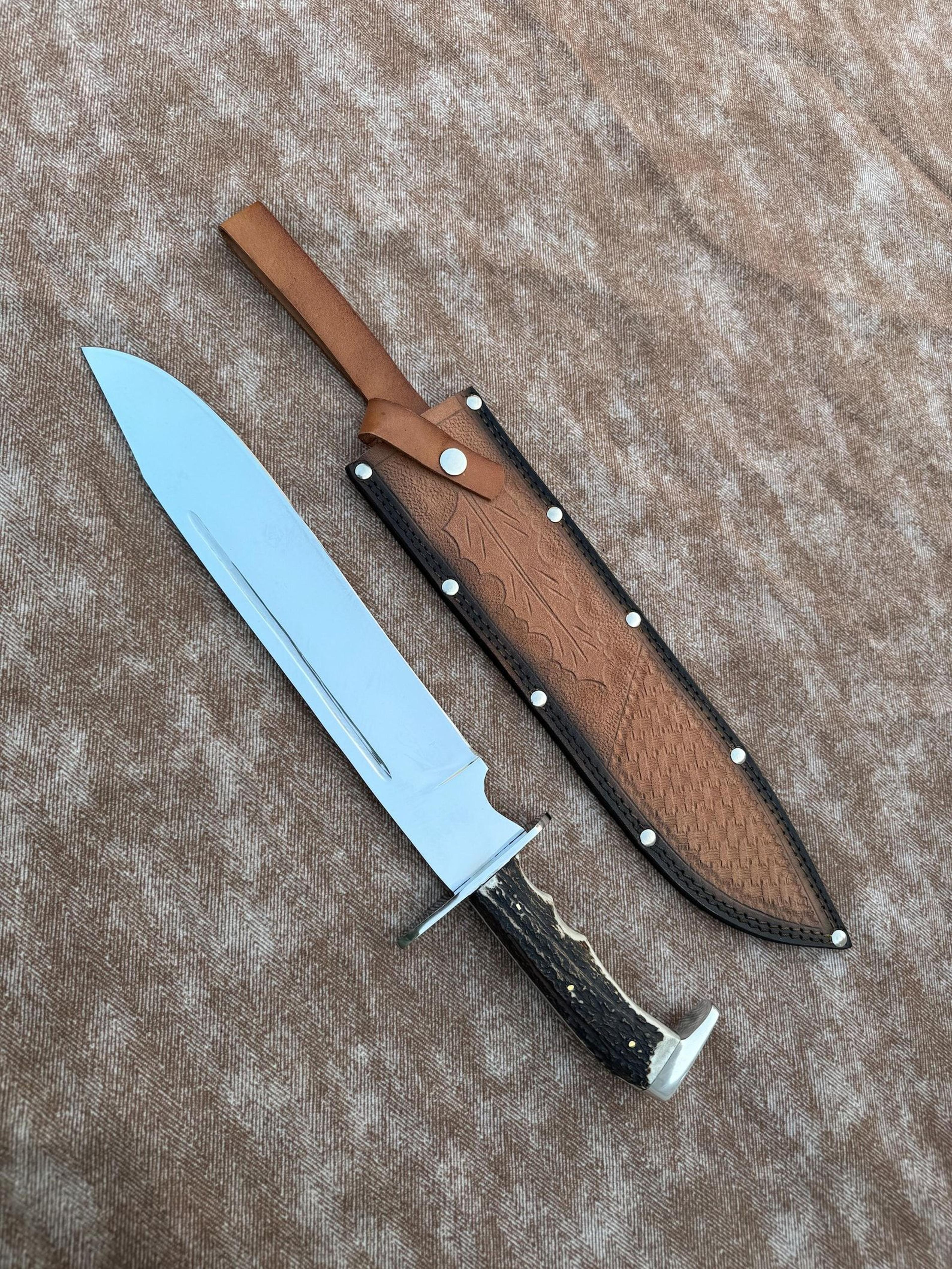 premium hand forged bowie knife antler grip hunting knife with steel blade