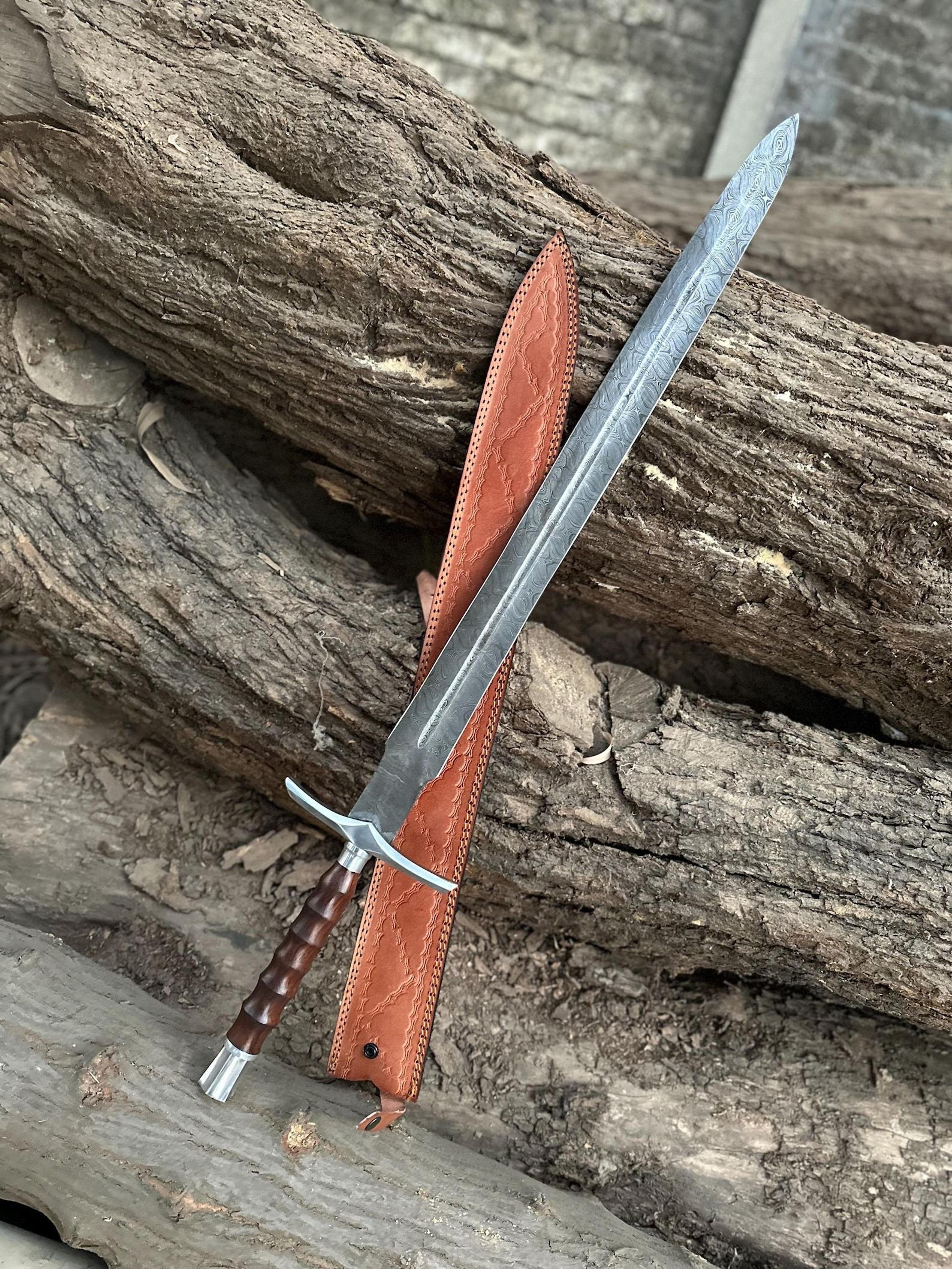 premium hand forged viking sword damascus steel blade with rosewood grip