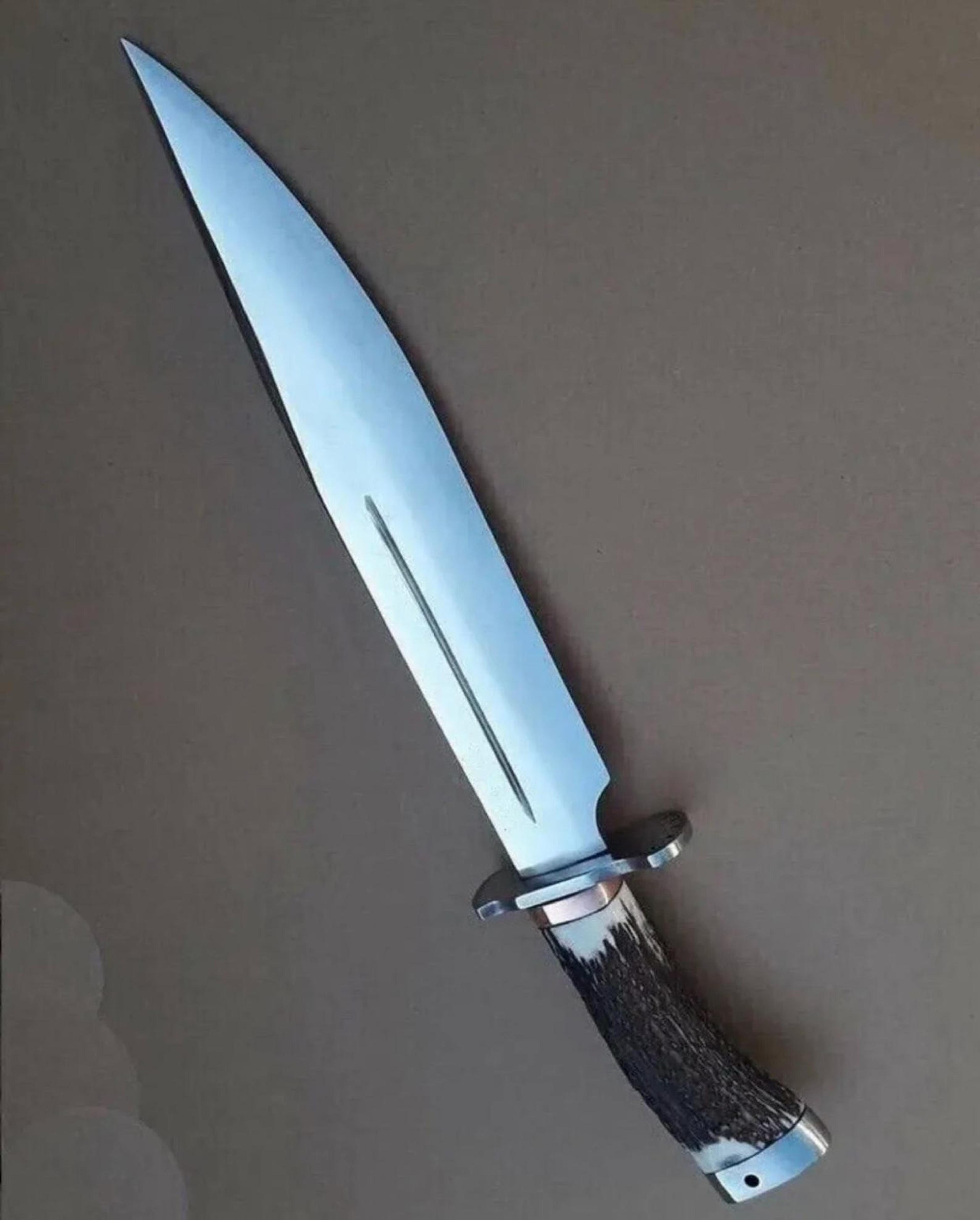 premium d2 steel bowie knife stag horn grip with leather sheath collector gift