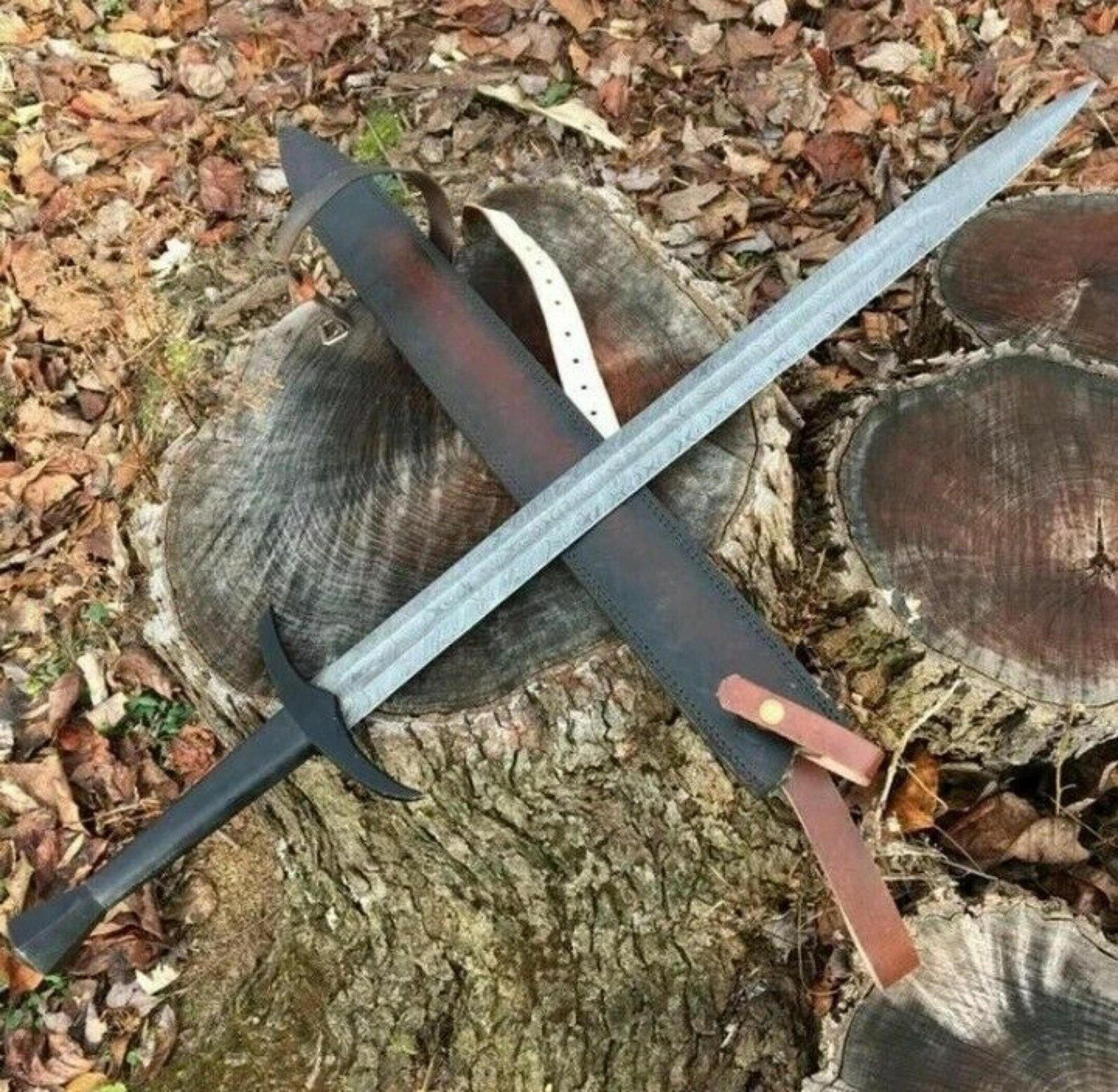 damascus steel 39 inch long sword traditional double edge style collection piece | decorative medieval sword