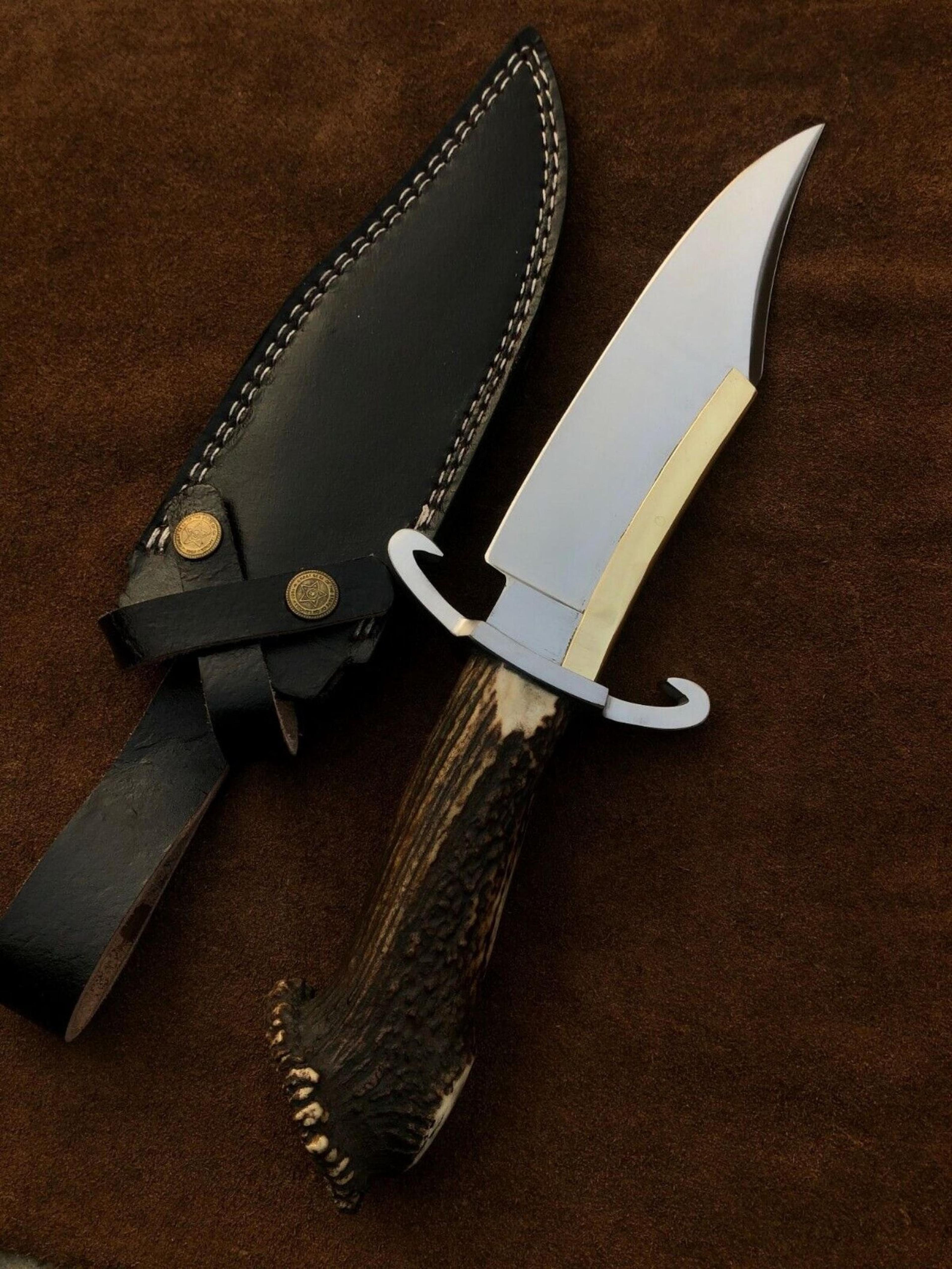 premium western bowie knife antler grip fixed blade collector gift