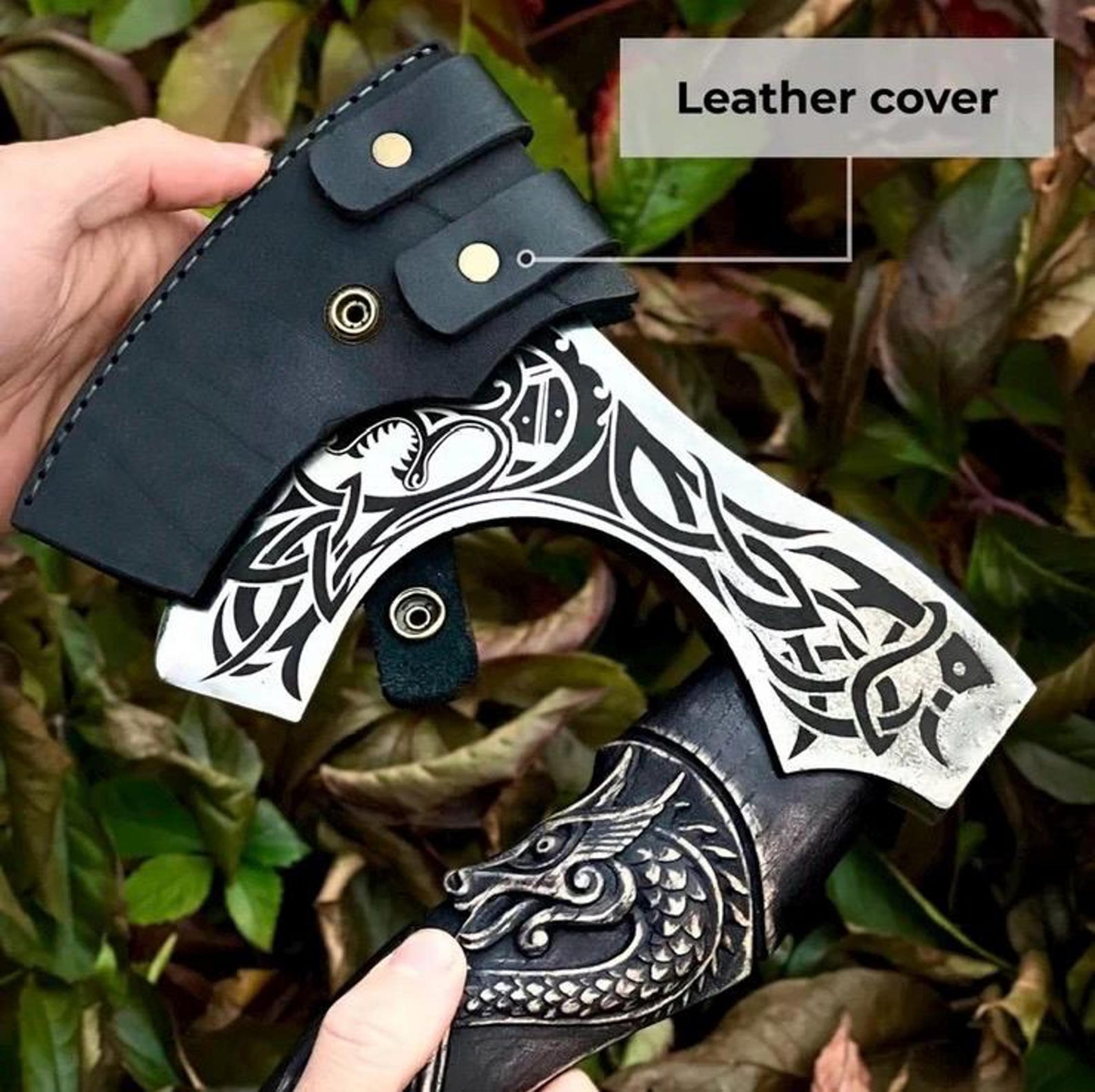 premium viking hunting axe hand forged steel axe with leather sheath | norse inspired axe