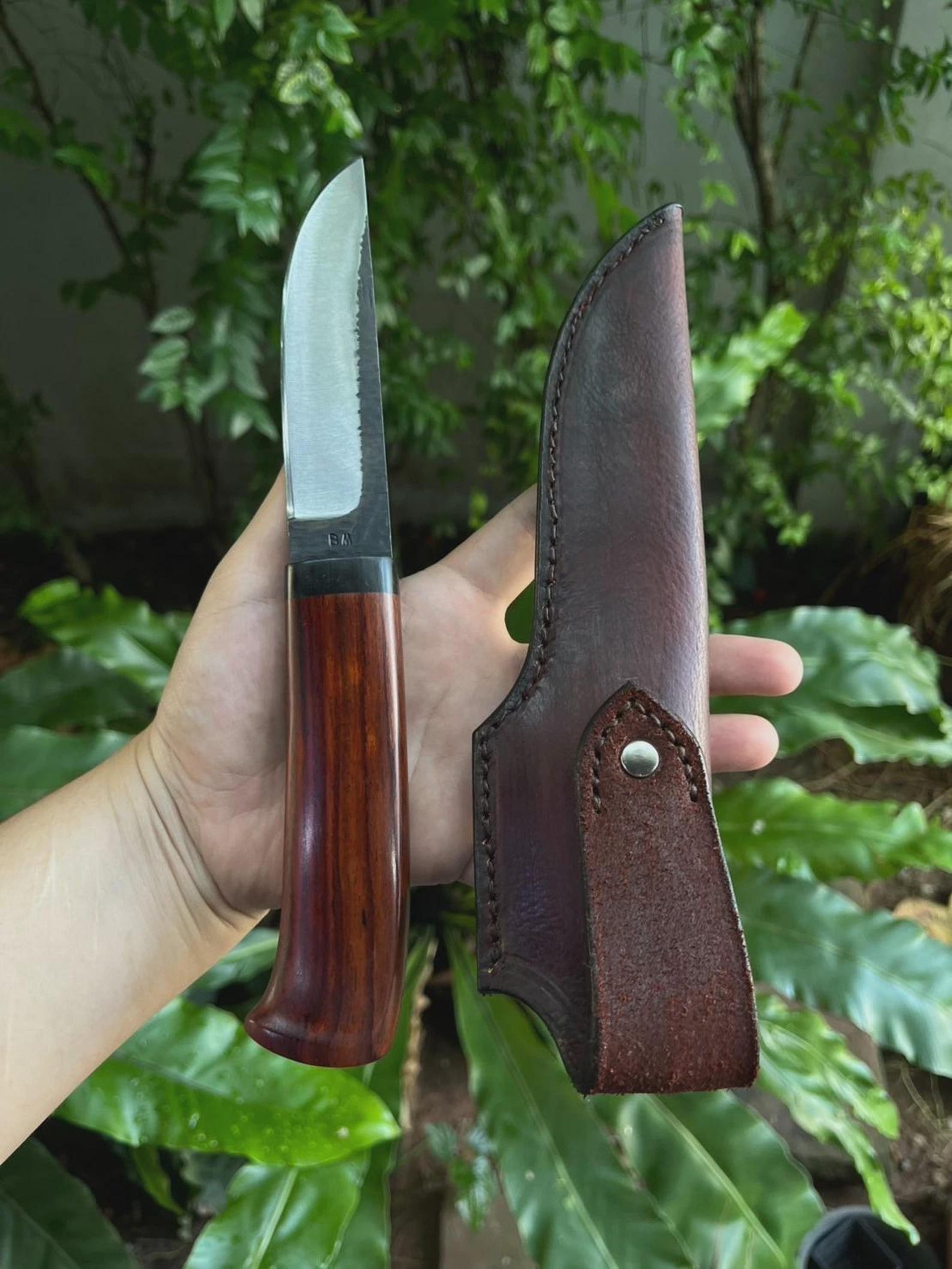 premium fixed blade hunting knife rosewood handle leather sheath collector gift
