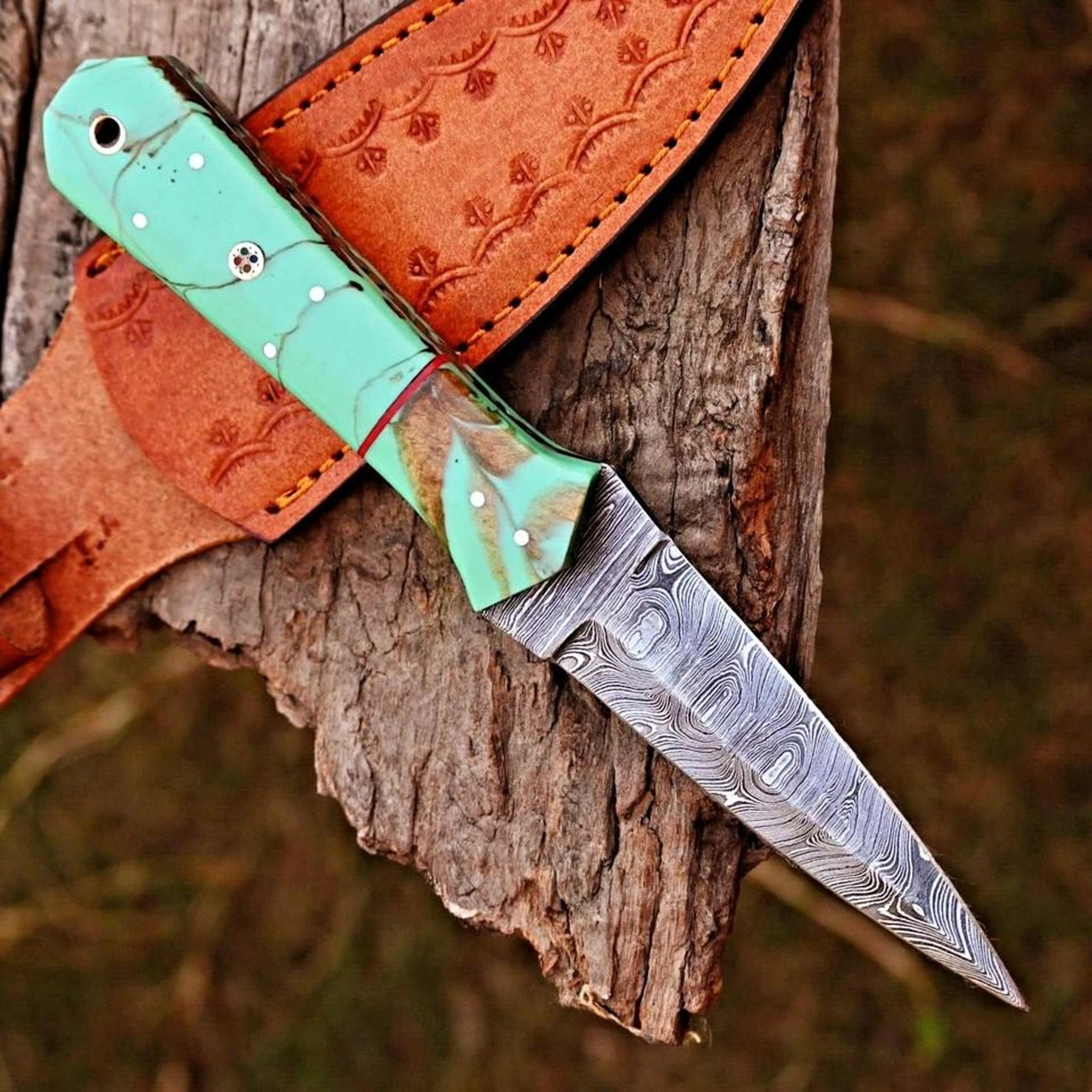 premium damascus steel boot knife resin handle hunting collector gift