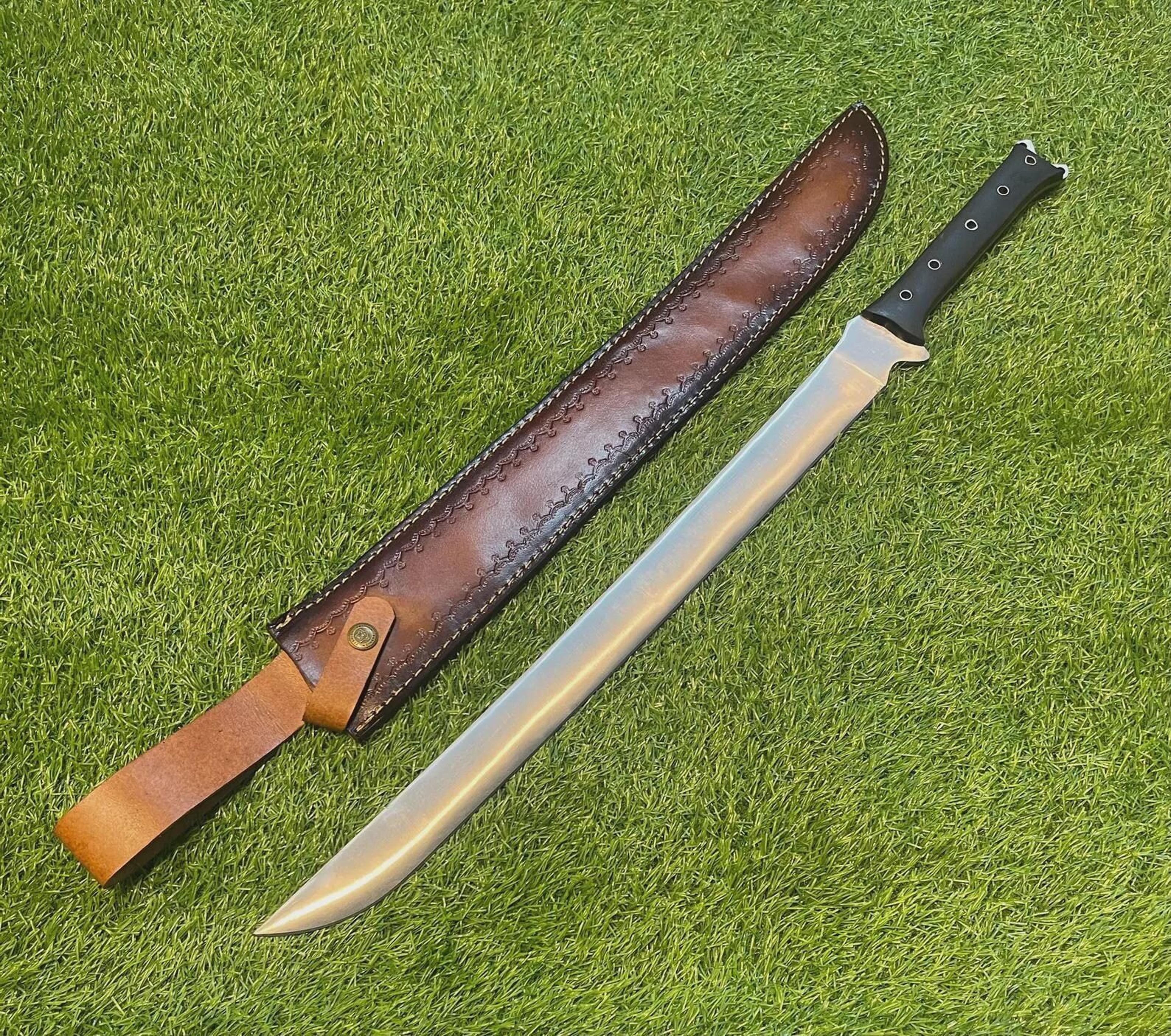 handcrafted carbon steel viking katana sword - full tang blade with leather sheath and micarta handle