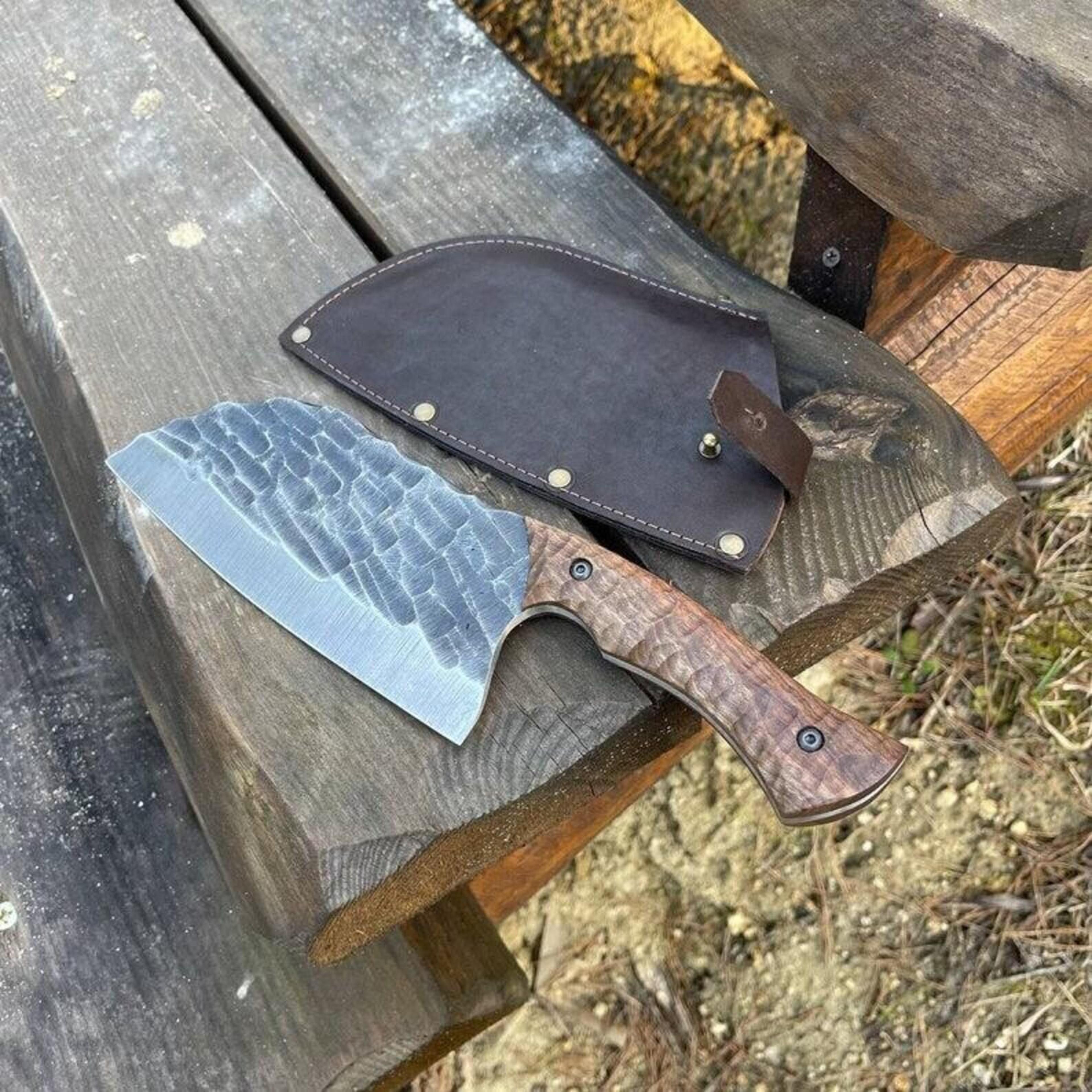 handcrafted 5160 carbon steel cleaver knife for outdoor and kitchen use - perfect gift for chef, butcher, and camping