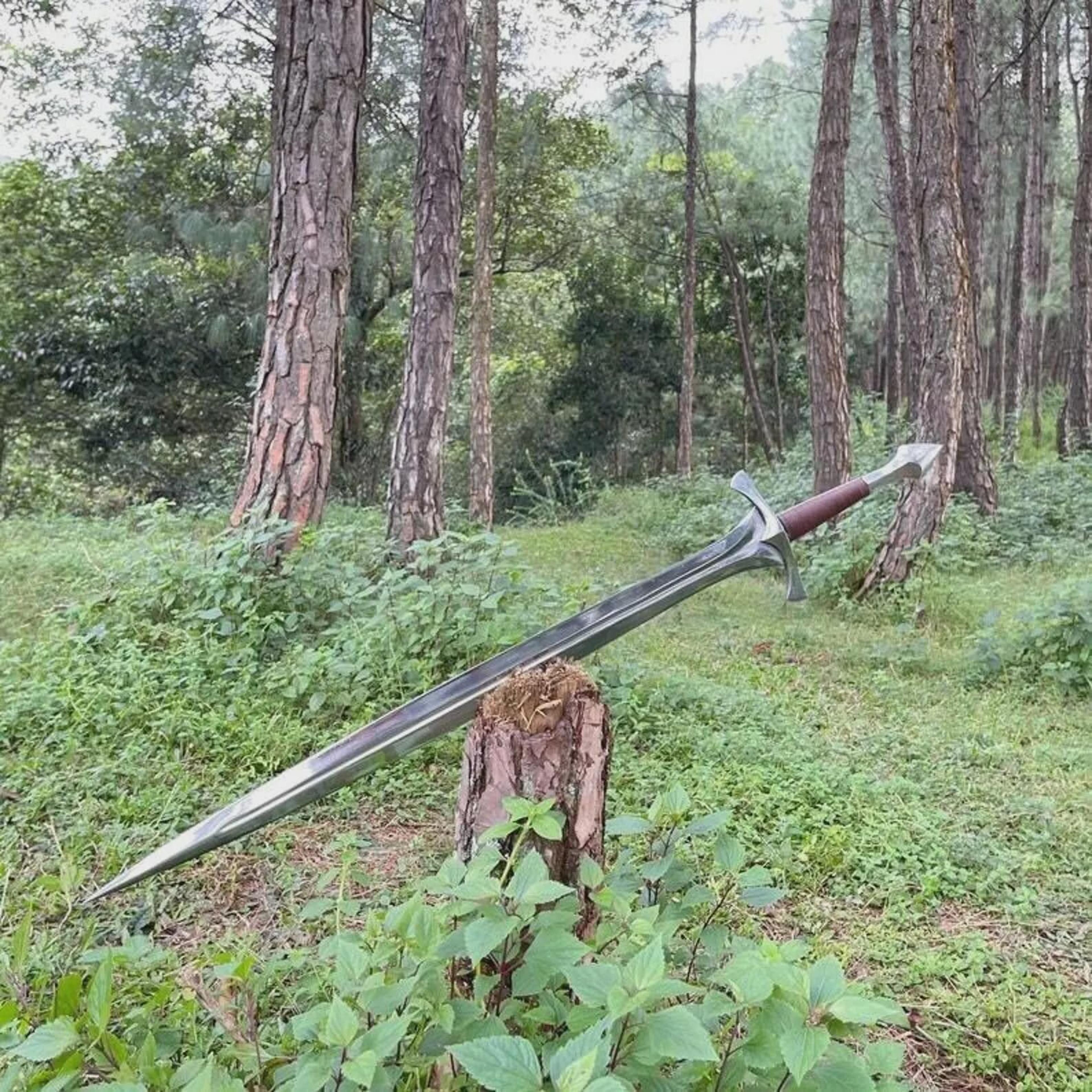hand-forged viking sword - 36" full tang 5160 steel blade with leather sheath and rose wood handle for collectors
