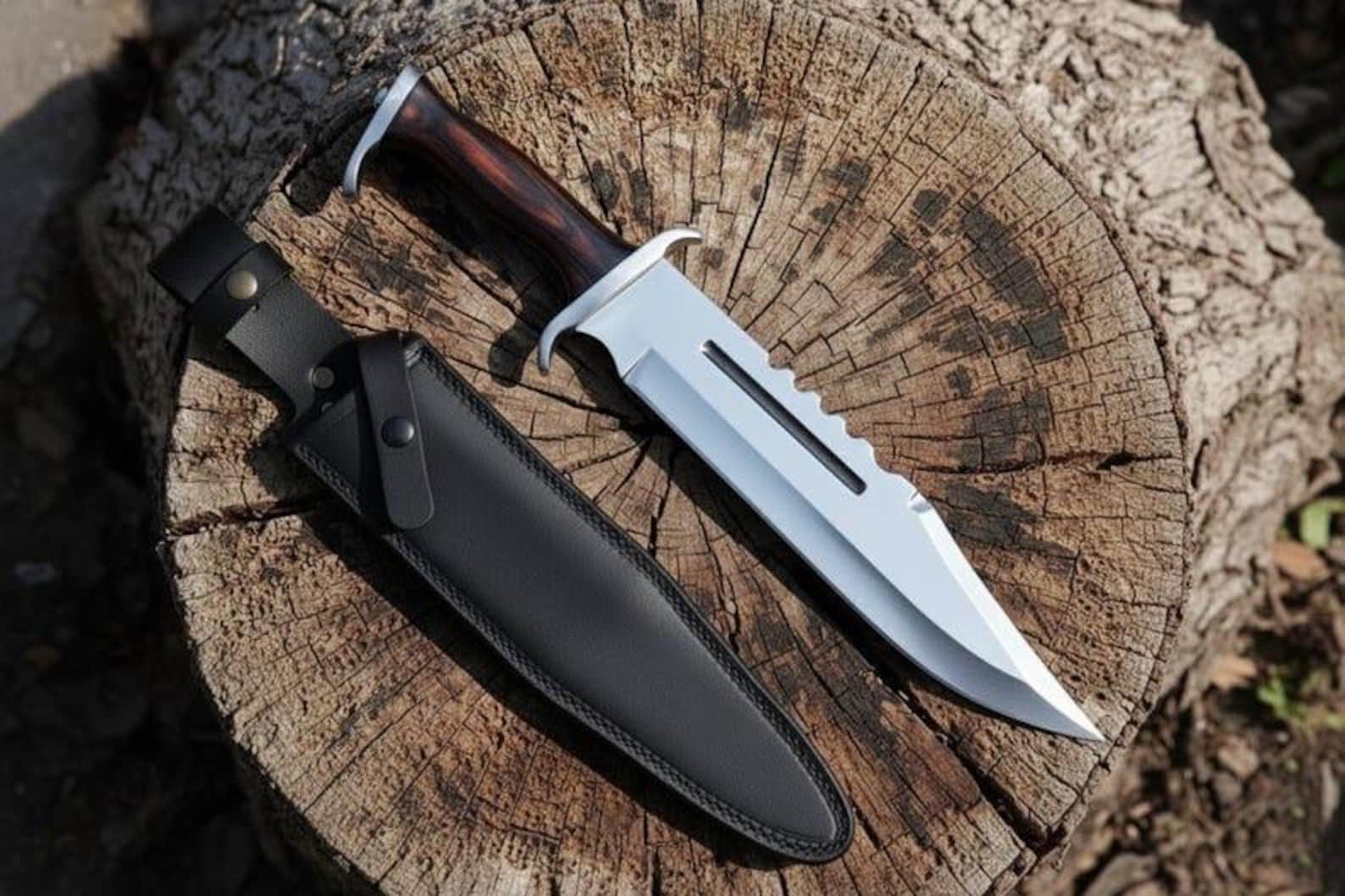 handcrafted bowie knife with premium black leather sheath - heavy duty survival knife for hunting, camping knife