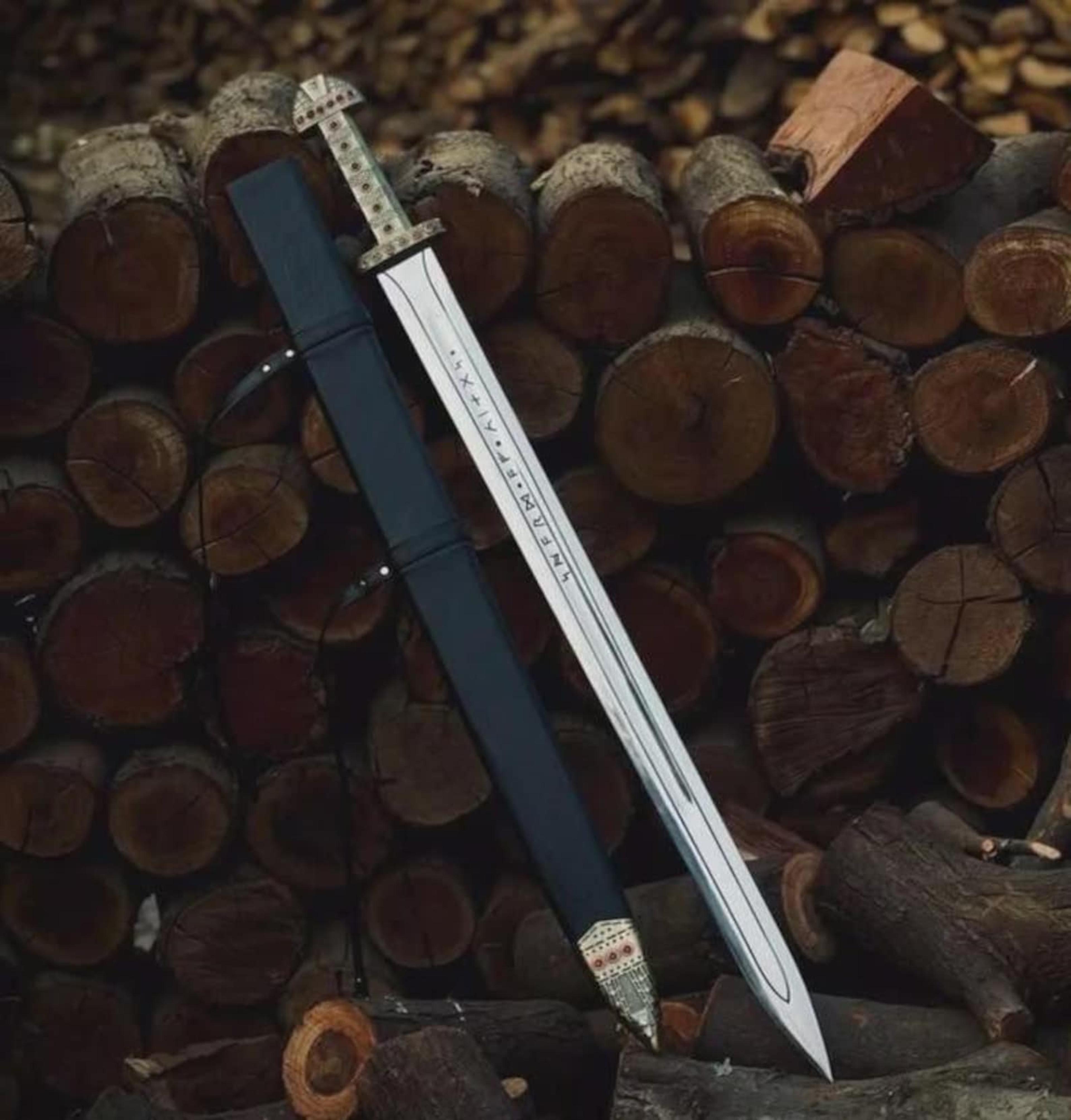 handmade viking sword with rune engraved blade - migration period spatha - custom vendel era sword