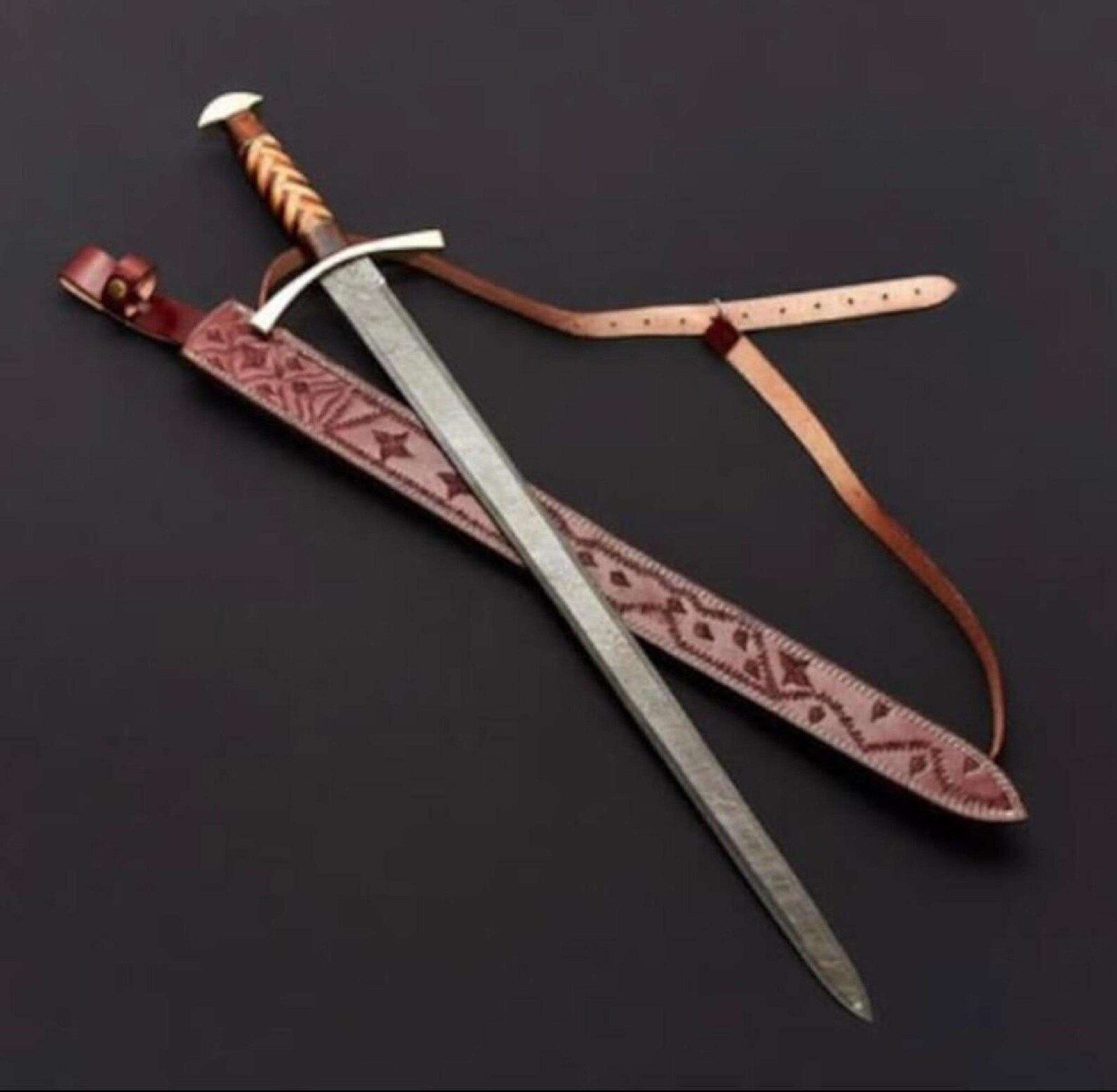 authentic handcrafted damascus steel viking sword medieval replica, perfect gift for him, collectors, and enthusiast