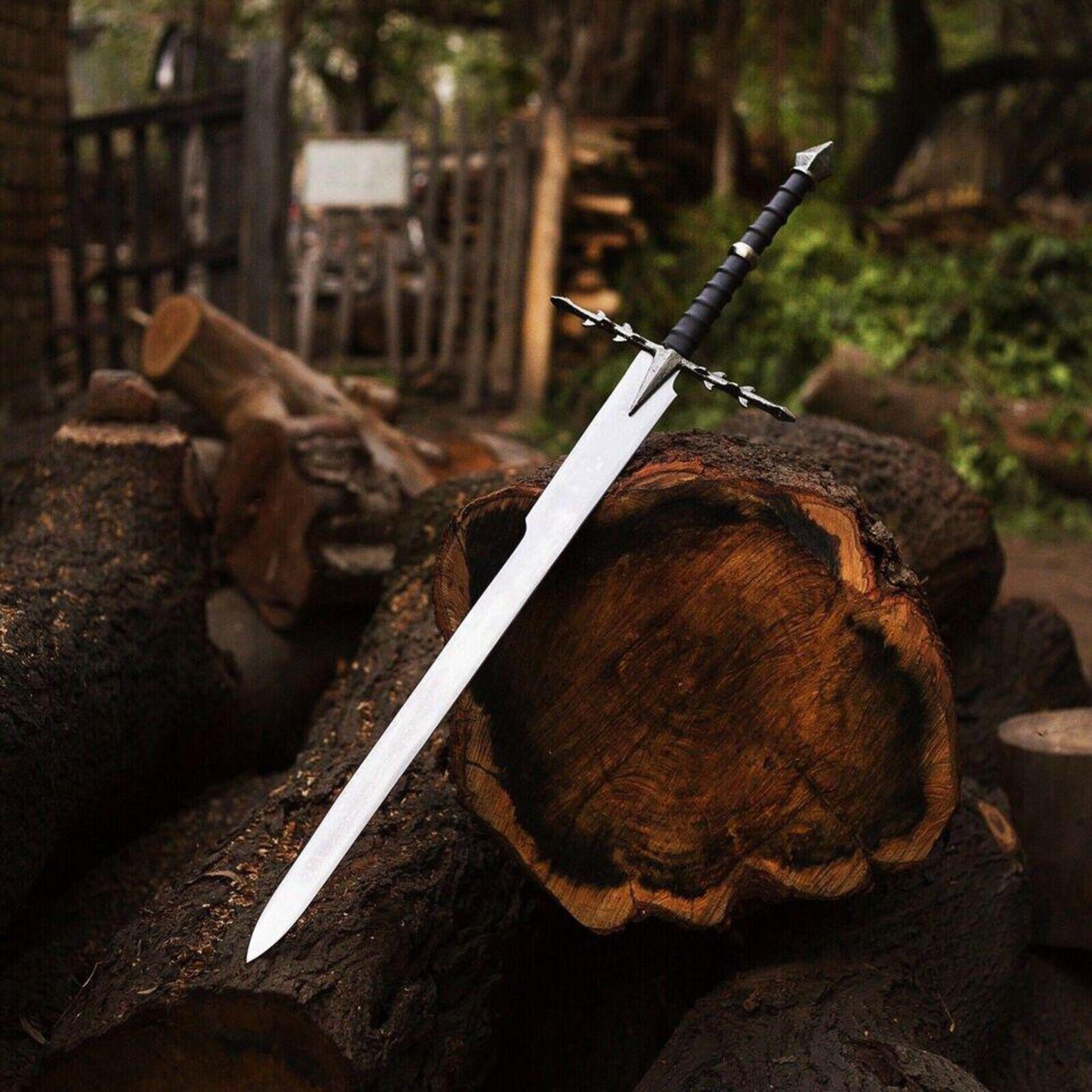 hand forged damascus steel viking sword replica of king solomon's sword with leather sheath and historical significance