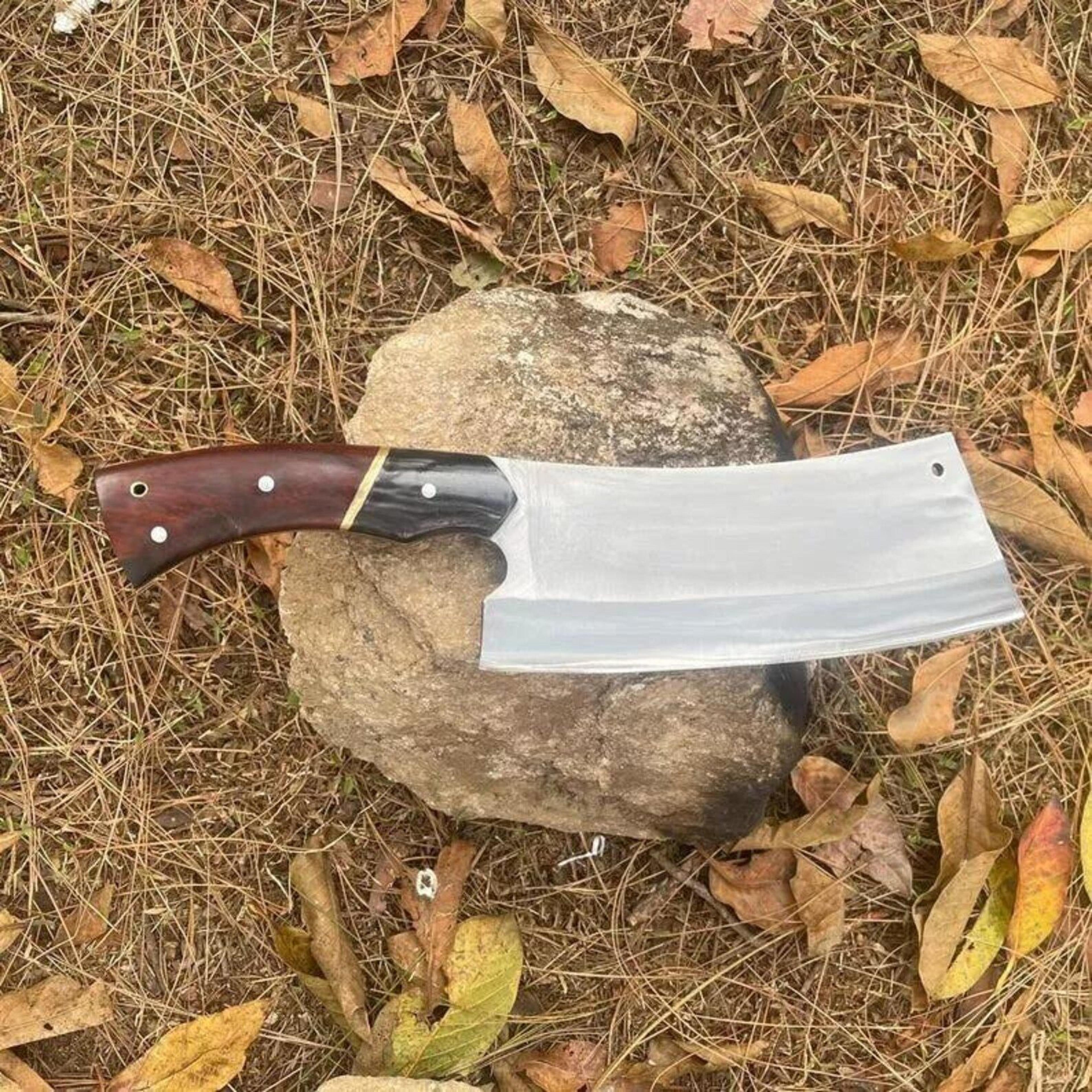 vintage ho ching kee lee 12-inch carbon steel cleaver hand forged with wooden handle - unique kitchen tool