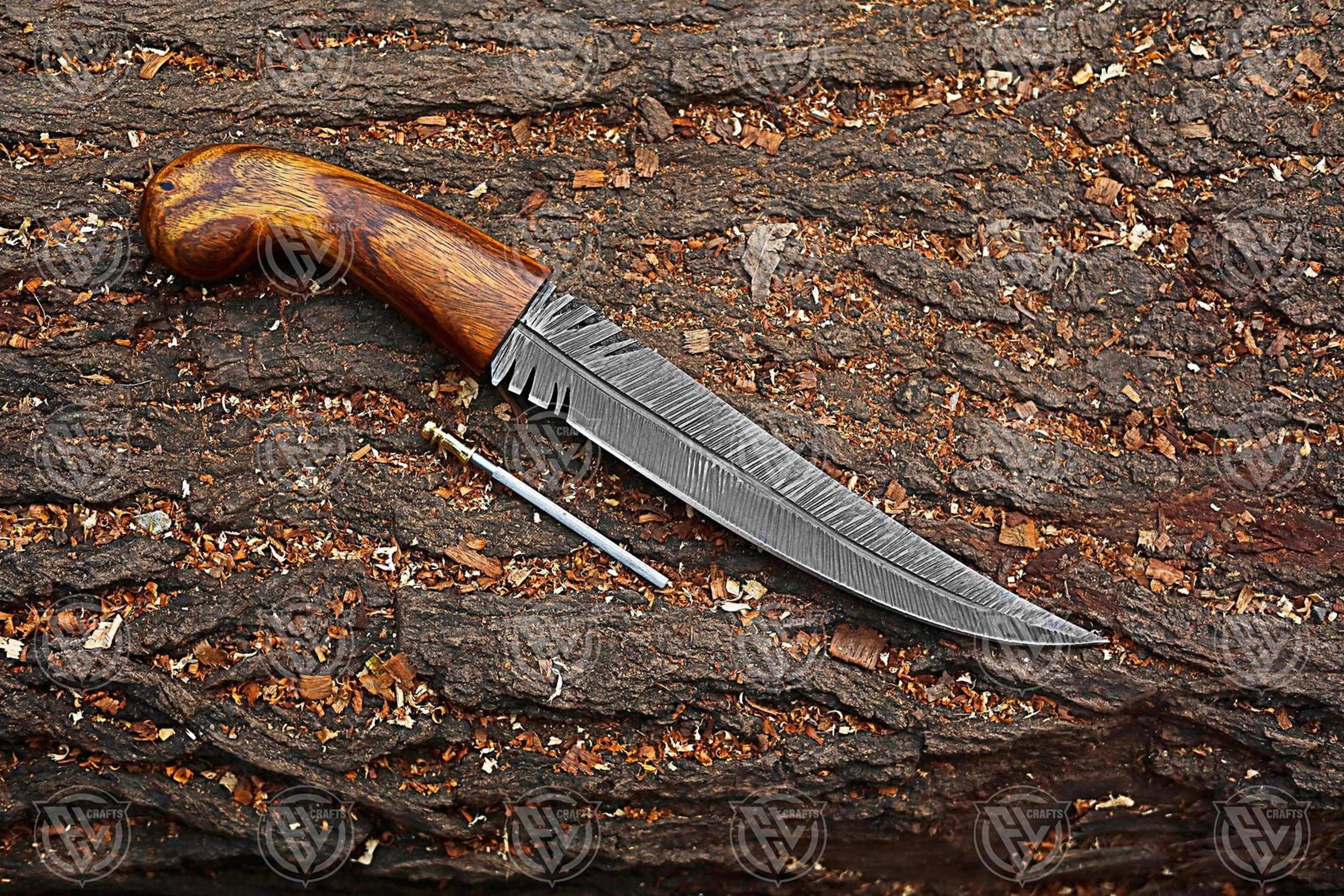 handmade leaf shape carbon steel collectible knife with pakka wood handle and leather sheath - unique gift for men