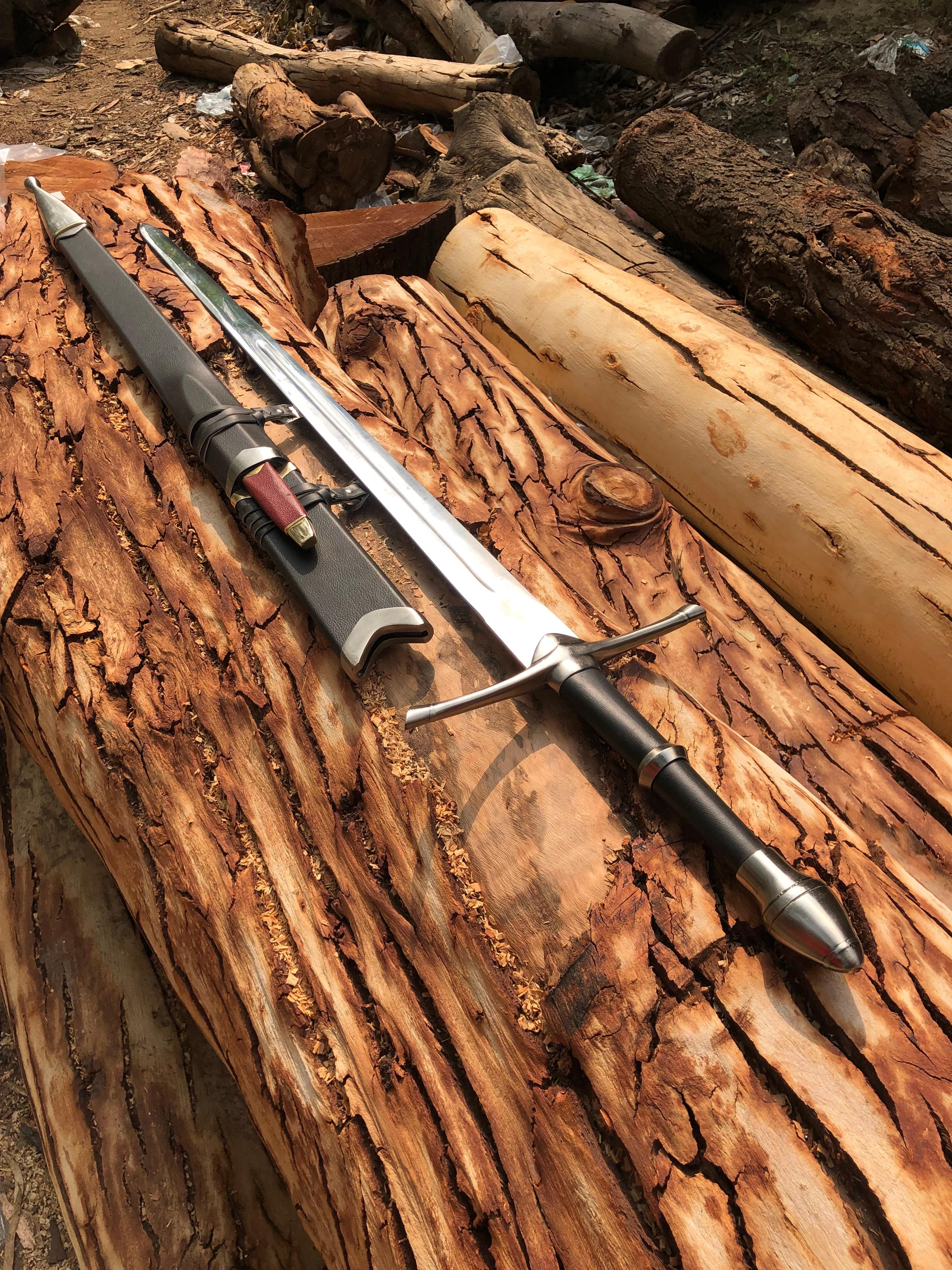 hand forged medieval longsword replica with stainless steel blade & scabbard for display, cosplay & collectors