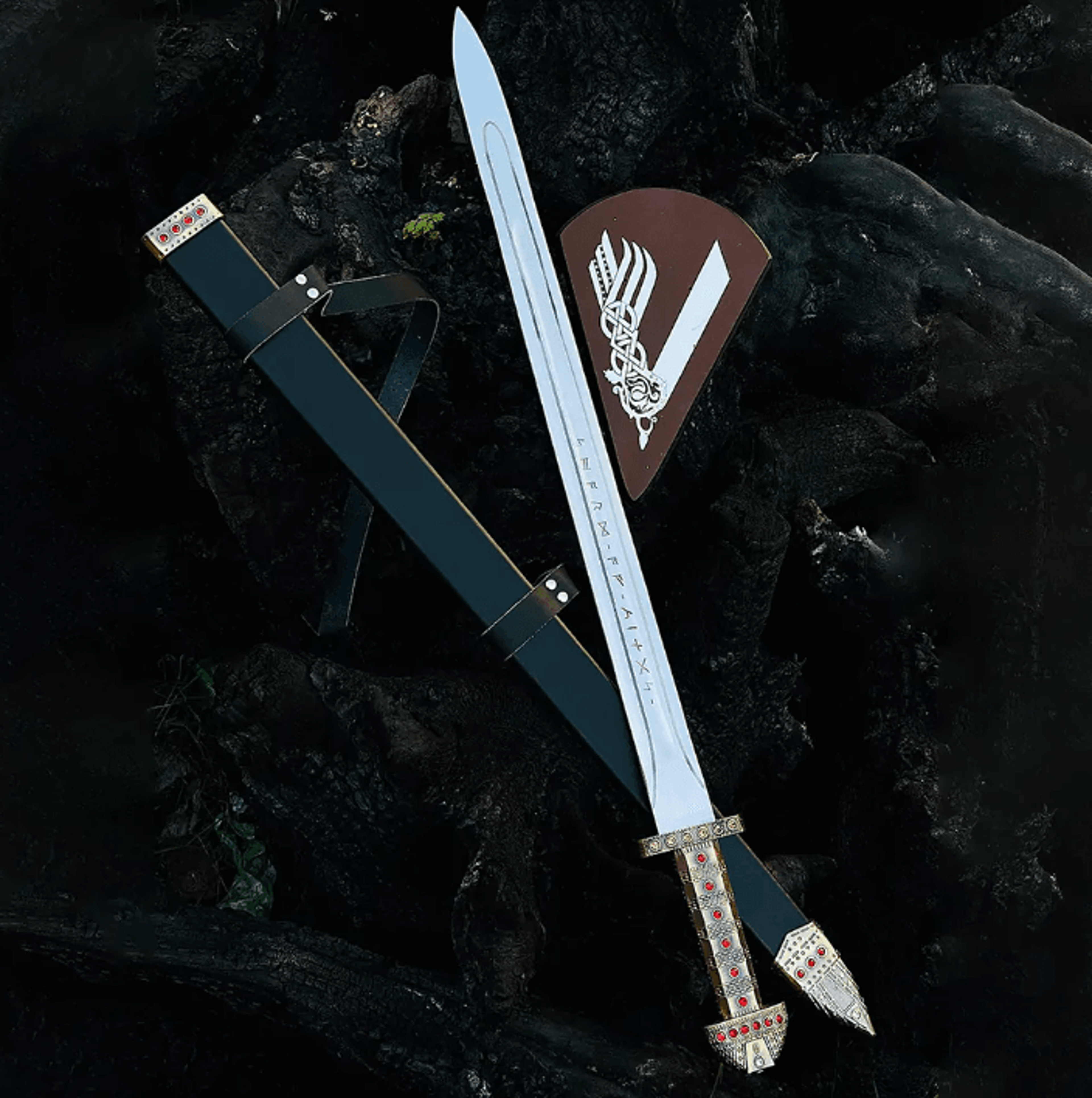 hand forged king ragnar lothbrok sword replica with stainless steel blade & scabbard for display & collectors