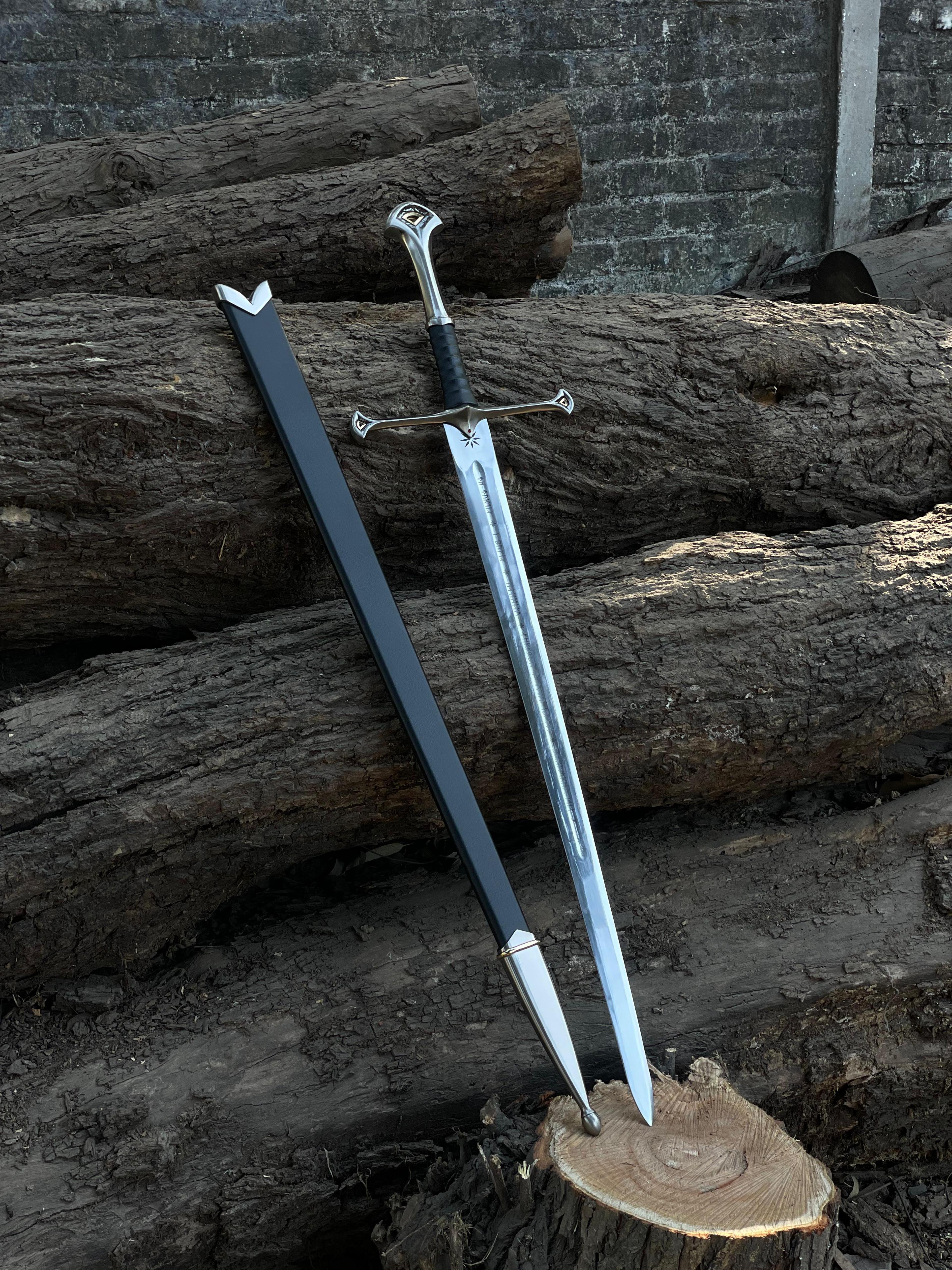 handmade anduril sword replica – flame of the west fantasy sword with stainless steel blade & scabbard for display
