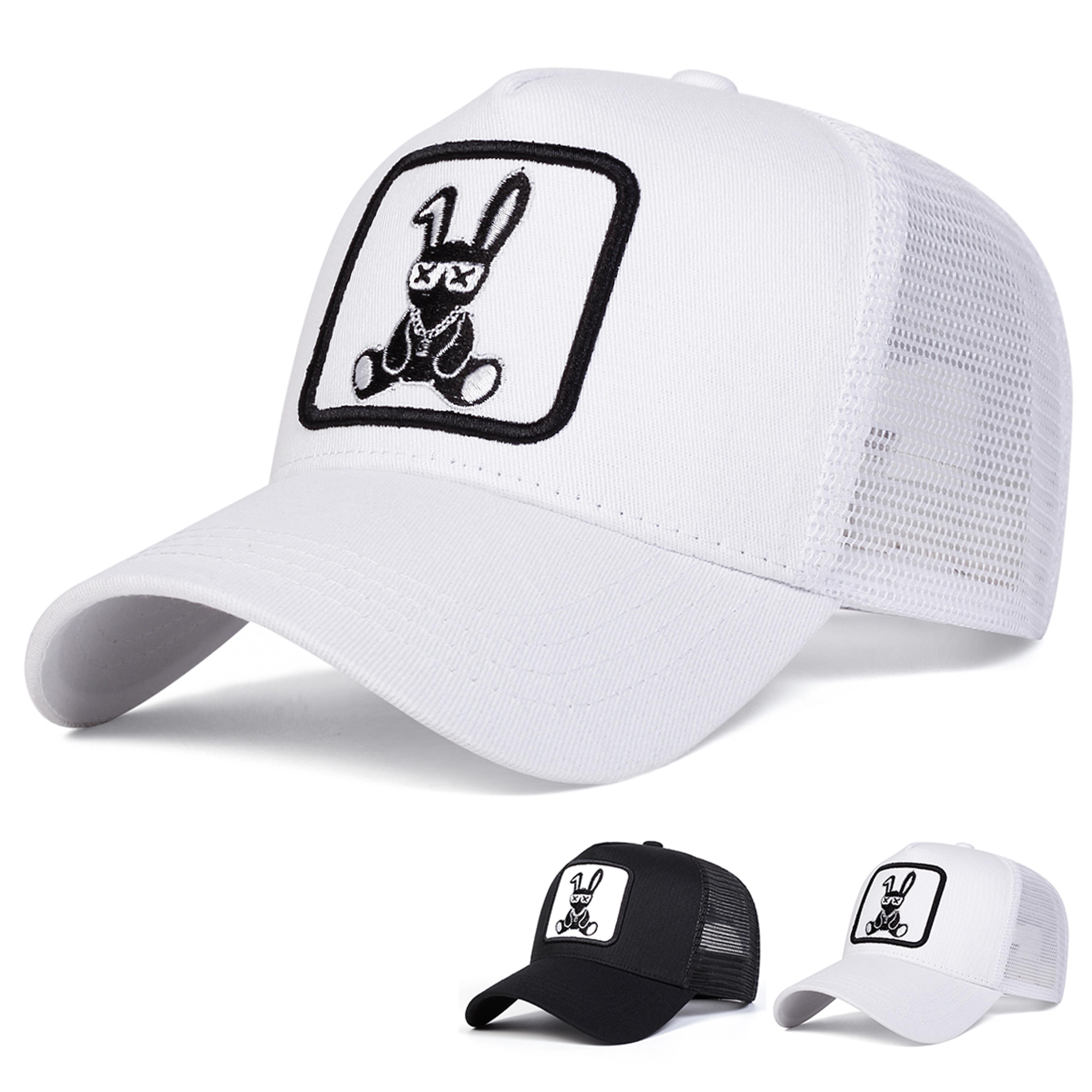 spring summer outdoor sunscreen hat, unisex cartoon rabbit embroidery baseball net caps, adjustable casual trucker hats