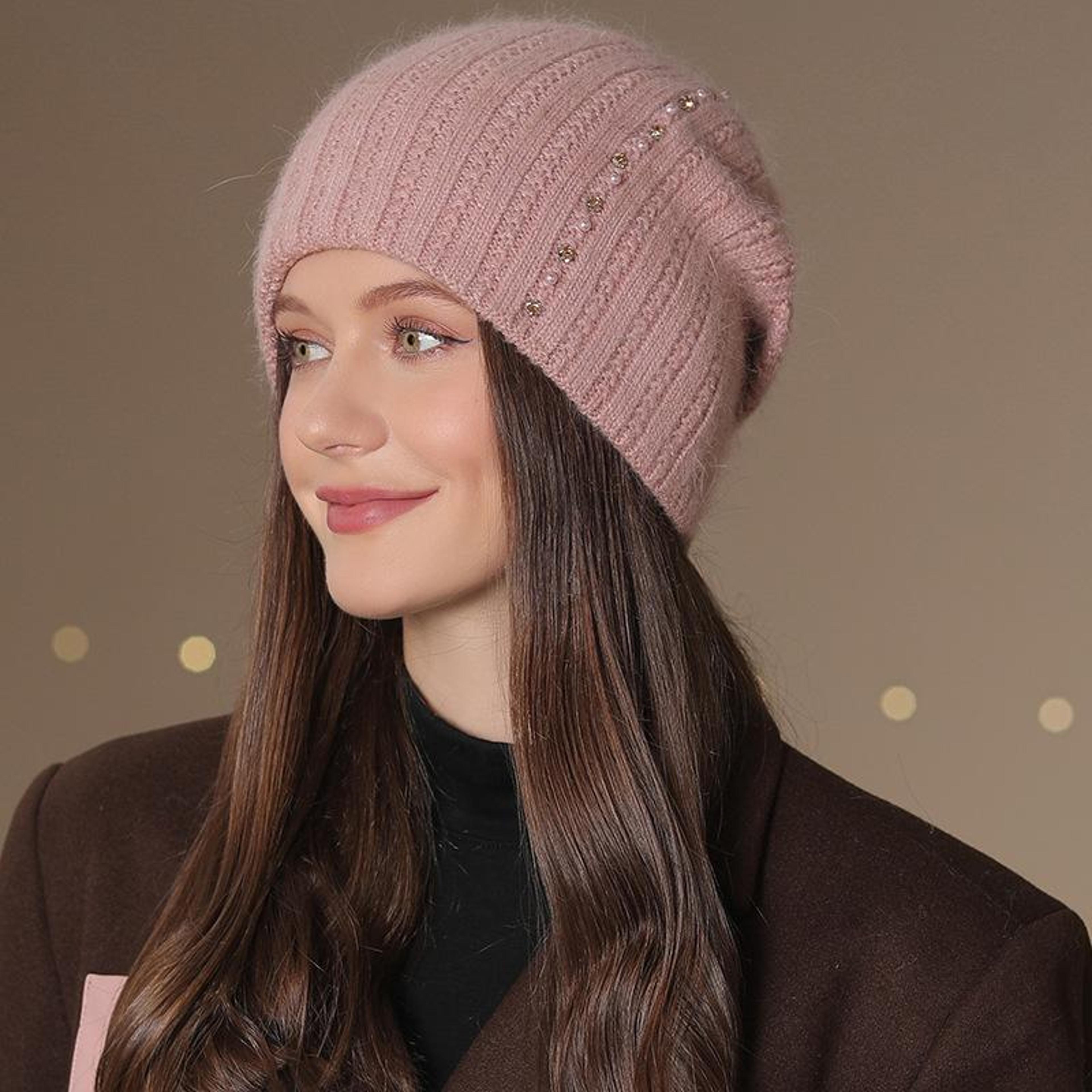 new women winter hat fashion decorate beanie hat warm winter cap for female casual streetwear knitted hat