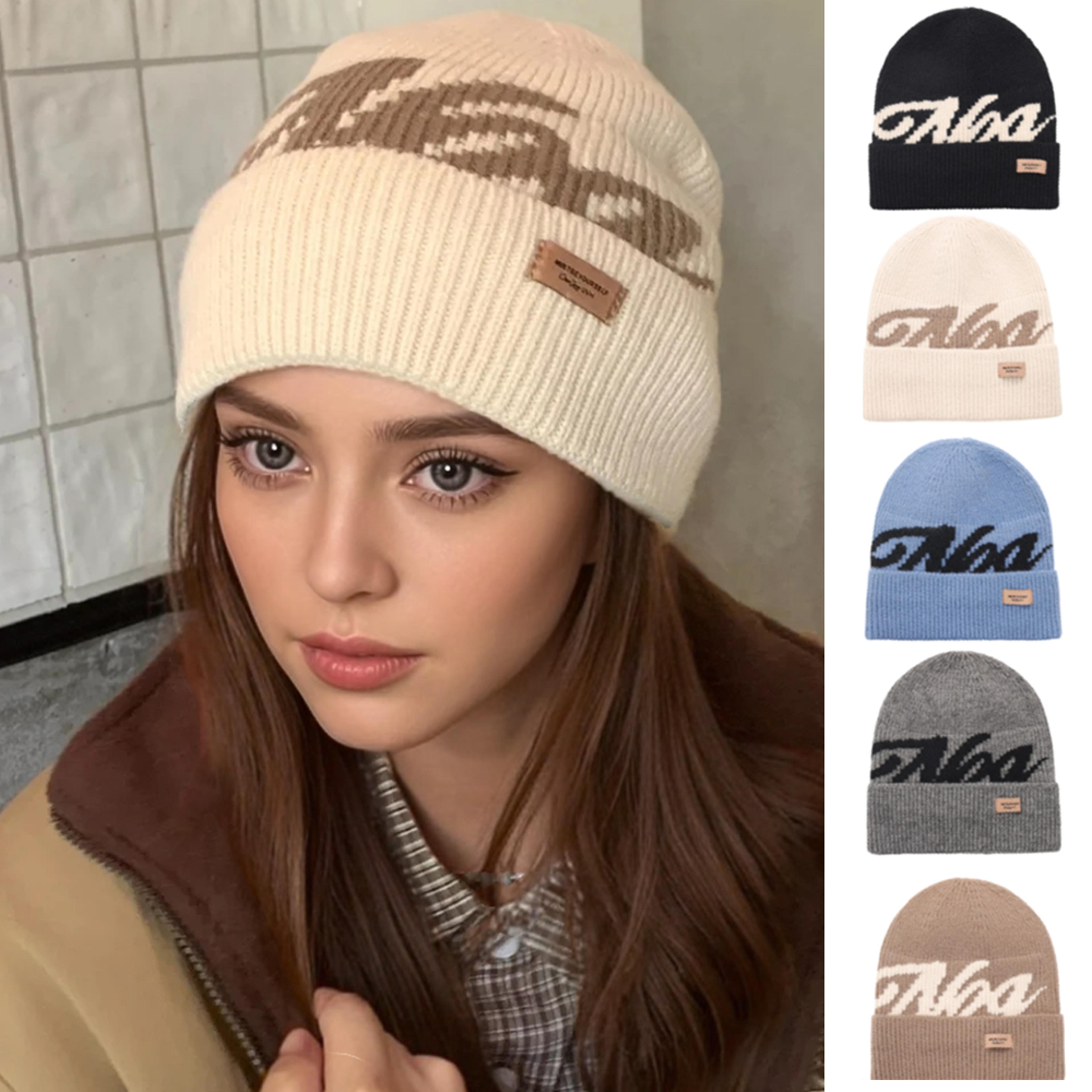 soft beanie for women, solid color letter jacquard, new style women fashion knit hat dandy caphat