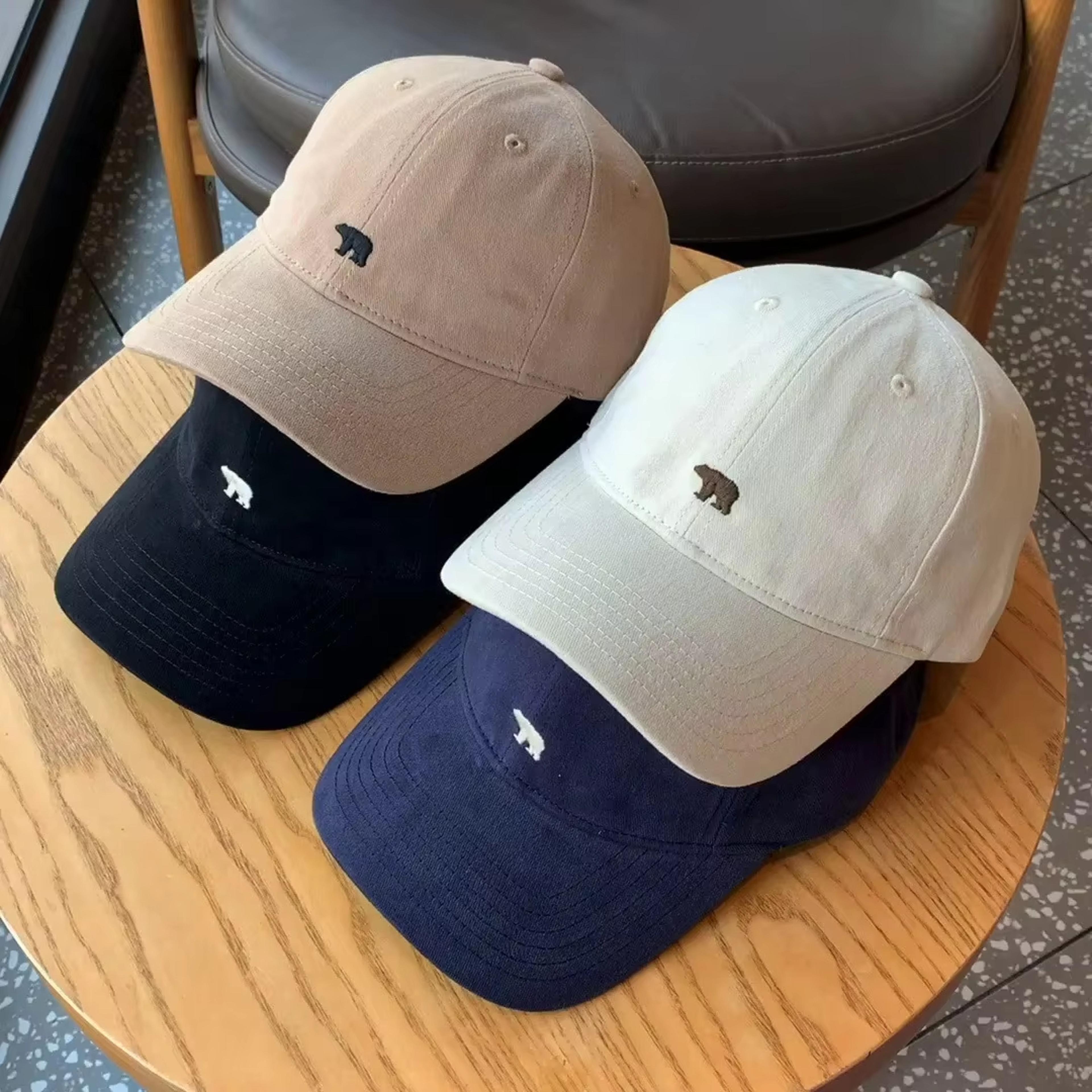 wide brimmed retro hat, unisex polar bear embroidered baseball cap, soft top duckbill cap for men and women casual wear.