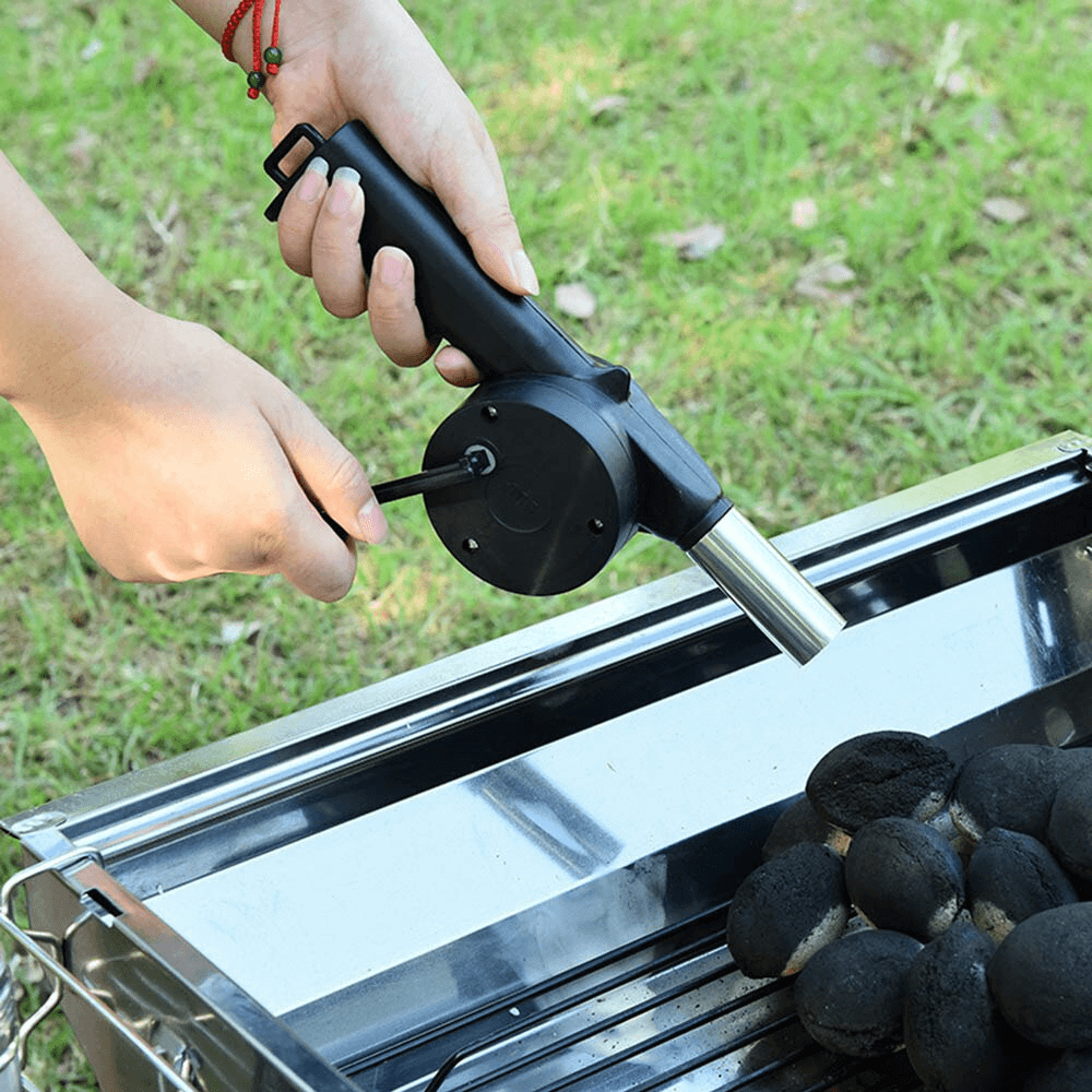 hand-crank portable outdoor barbeque bellow tool