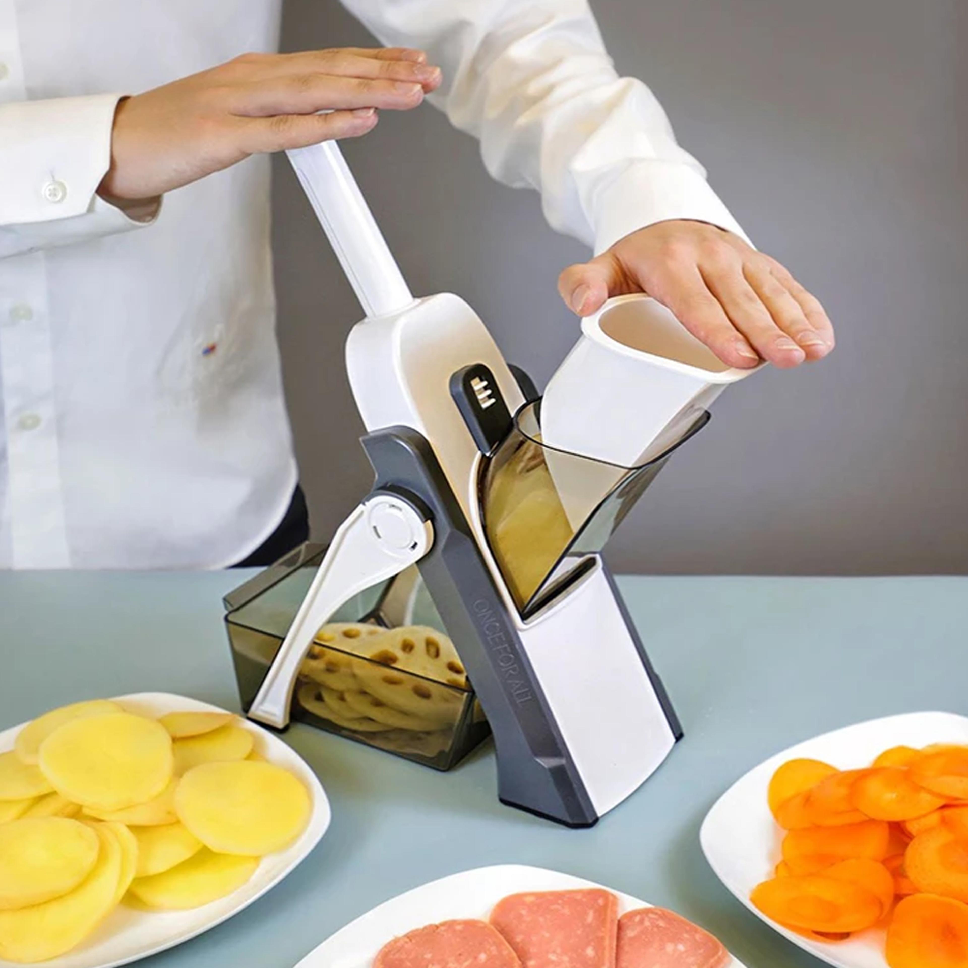 5-in-1 safe mandoline slicer – vegetables potato slicer, food chopper, french fry cutter