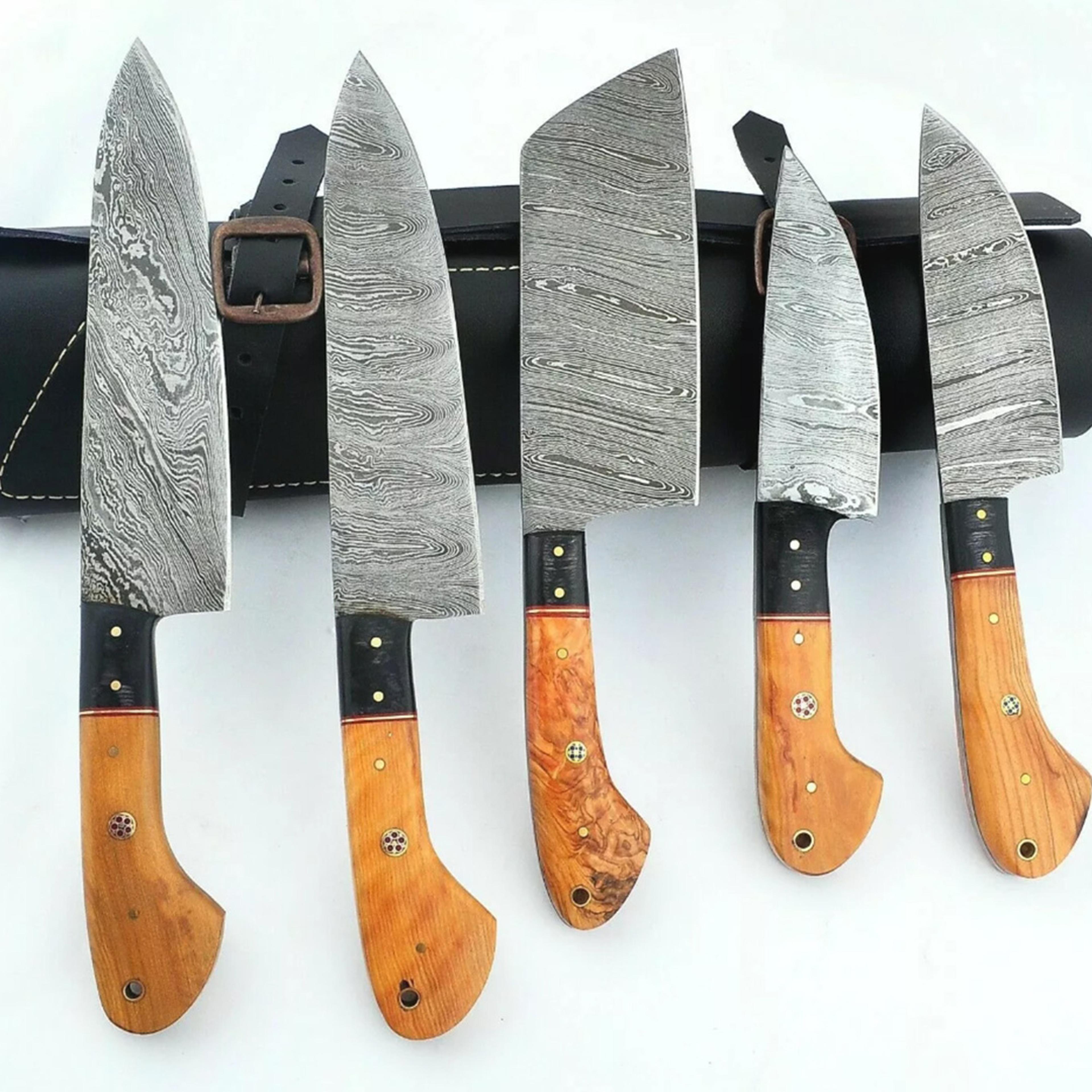 handmade forged damascus steel chef knives set kitchen knives