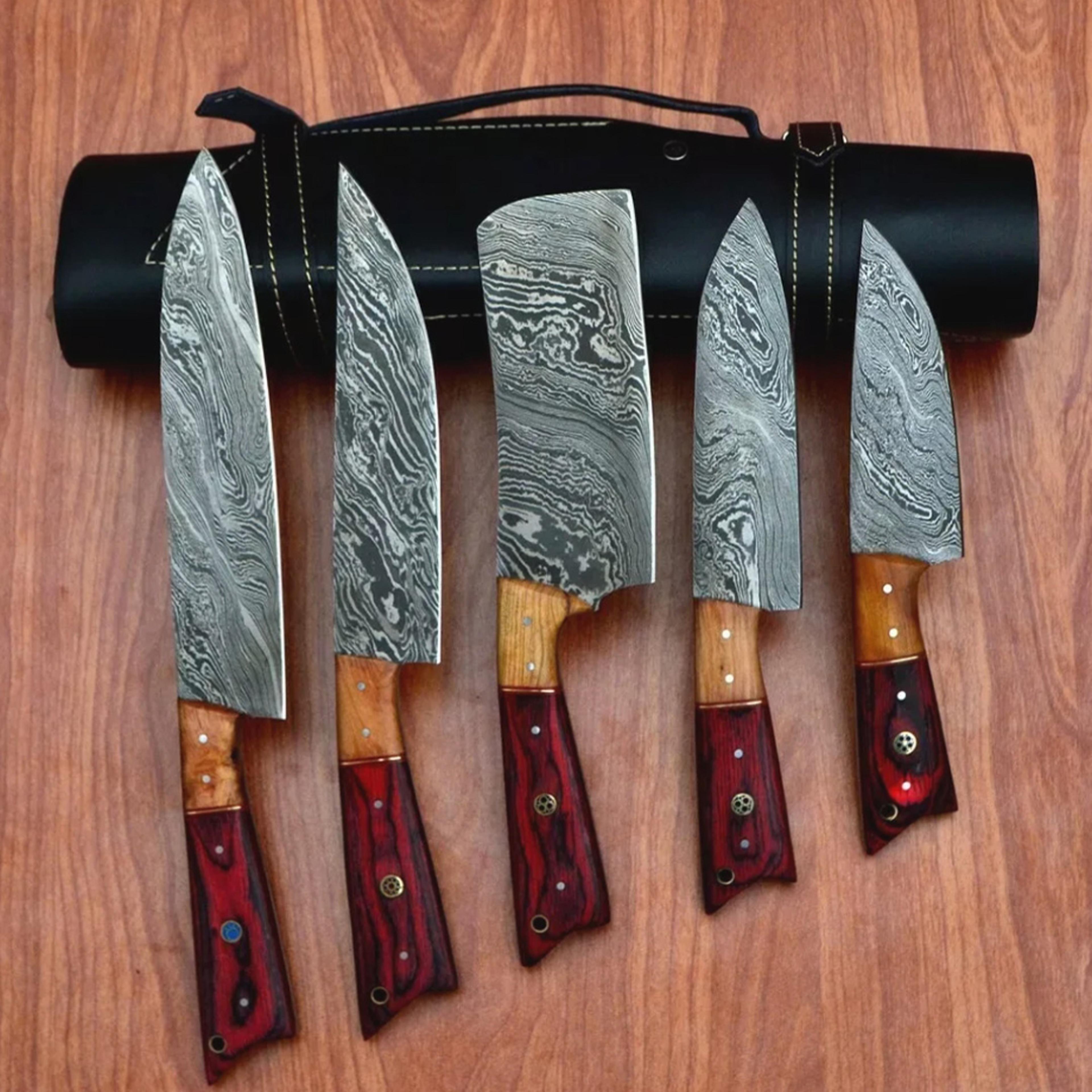 handmade forged damascus steel kitchen knives set