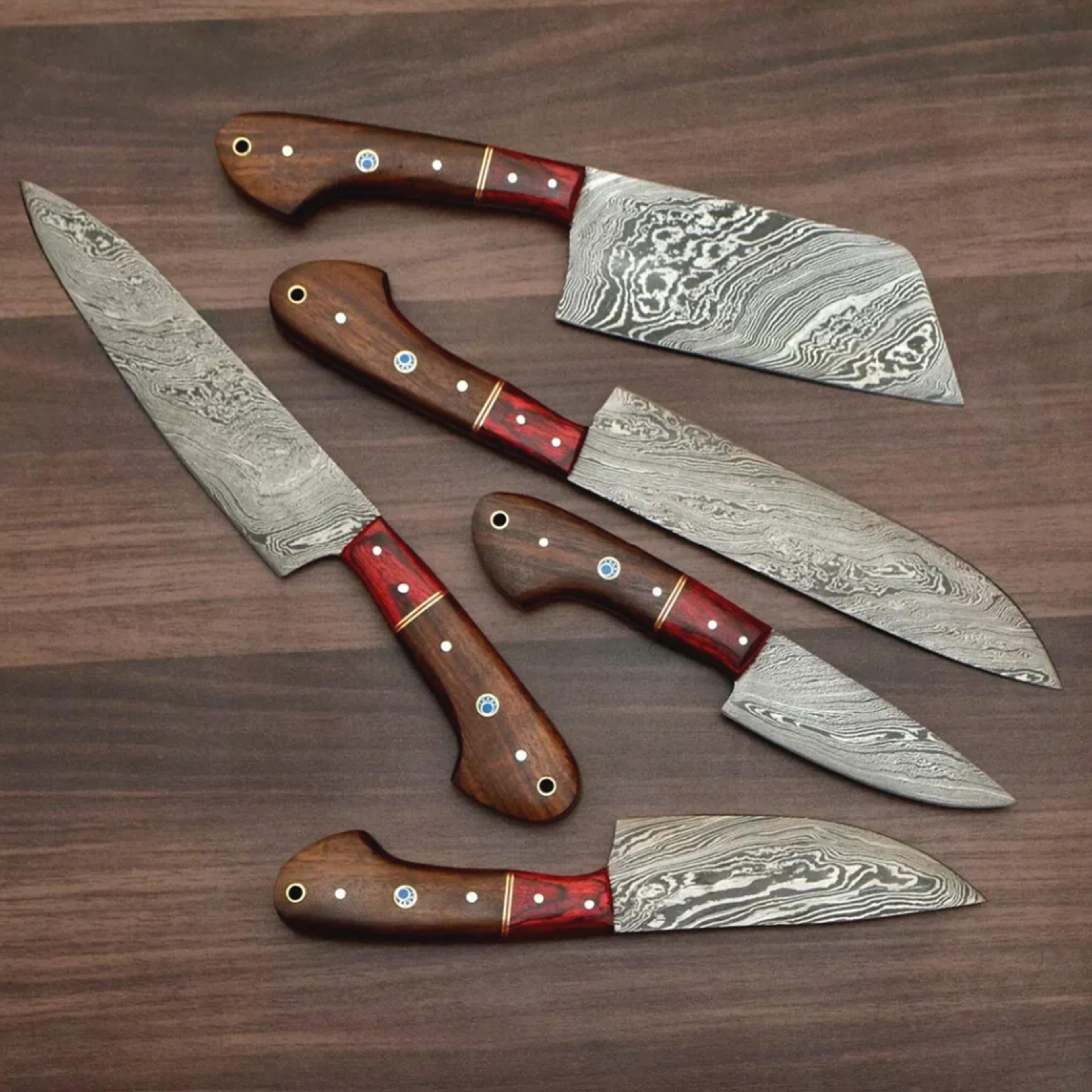 handmade forged damascus steel kitchen knives set