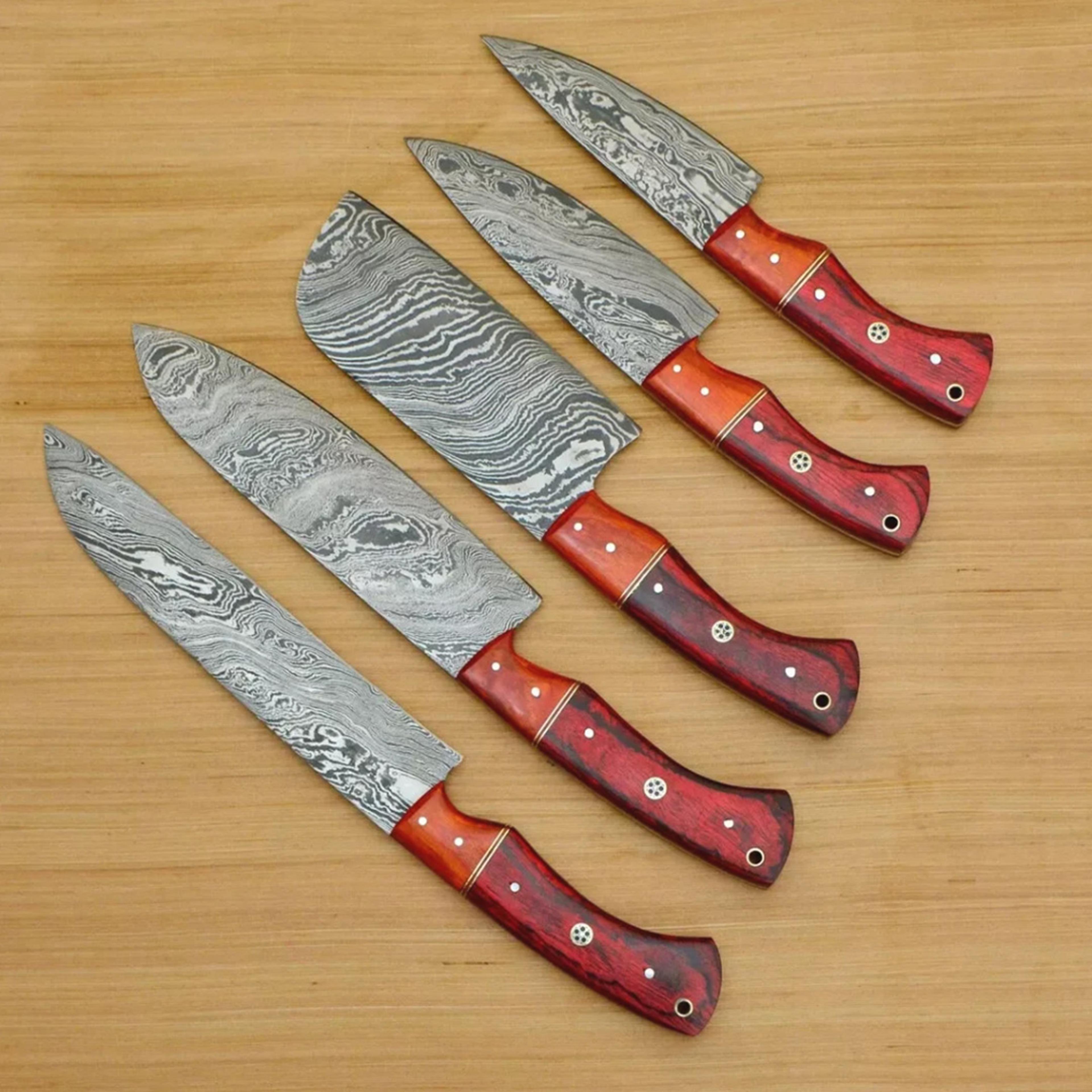 handmade forged damascus steel kitchen knives set