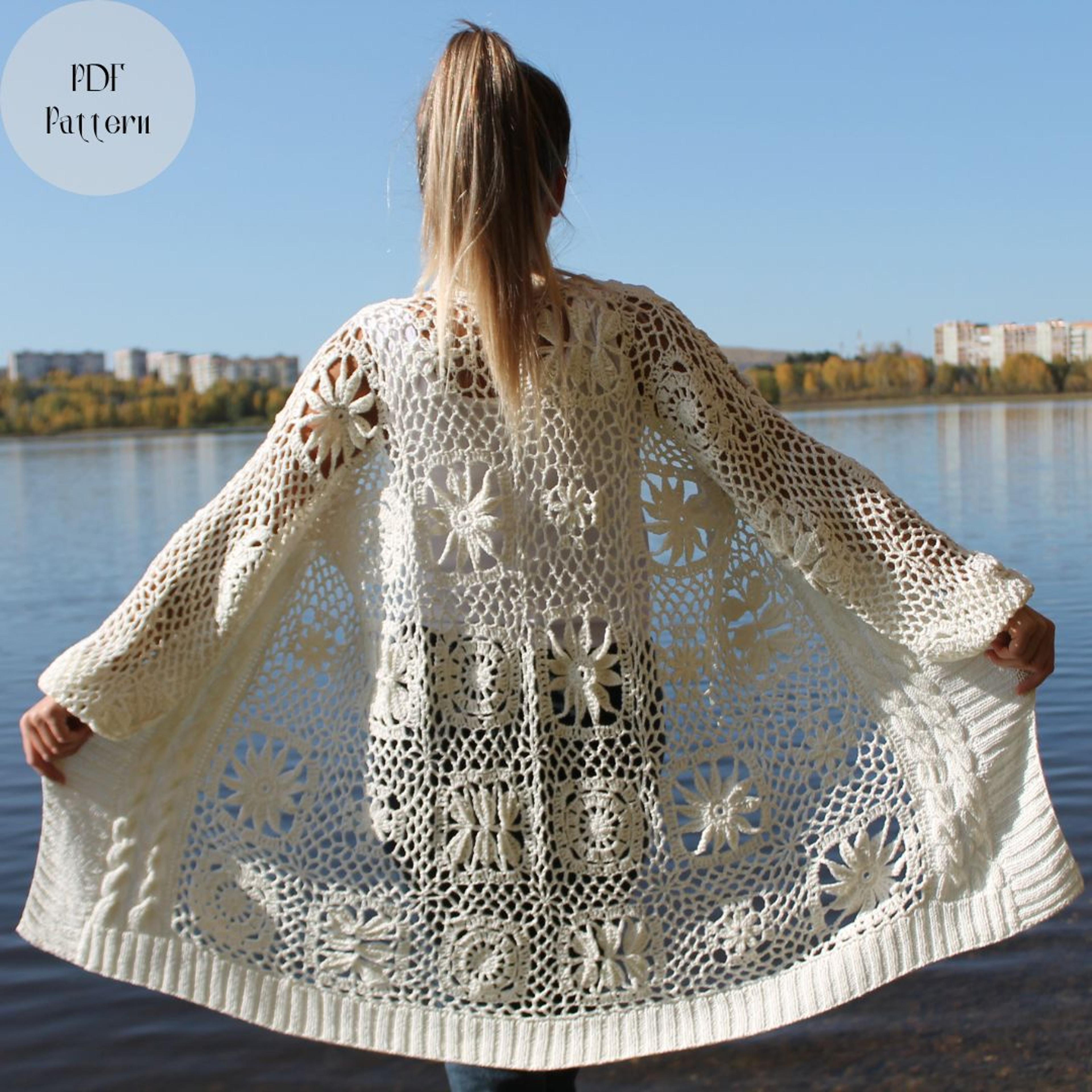 crochet white cardigan, pdf pattern crochet and knitting, cardigan for women, open cardigan pattern, oversized coat