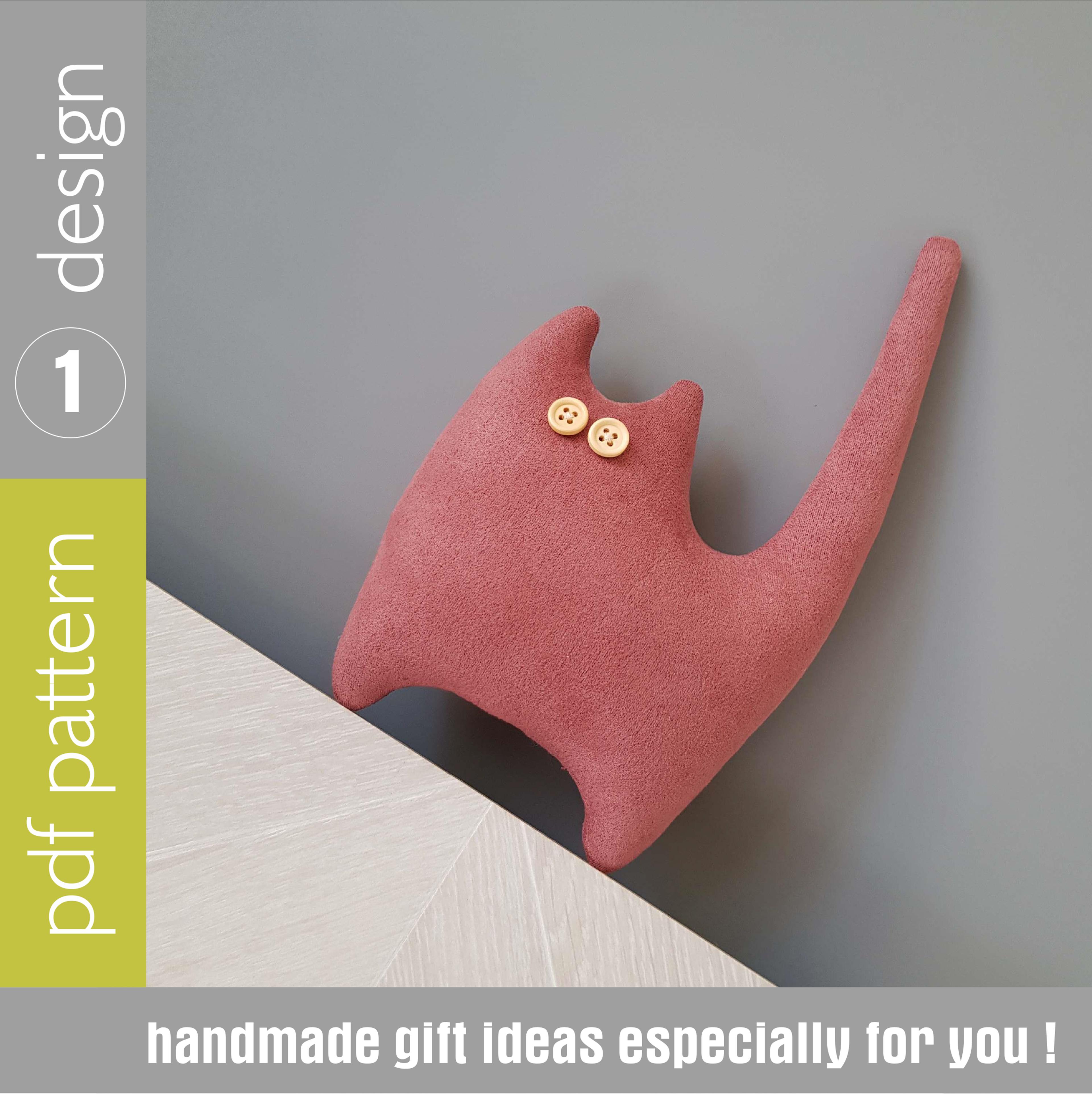 cat sewing pattern pdf, digital tutorial in english. stuffed animal sewing diy. plush toy pattern