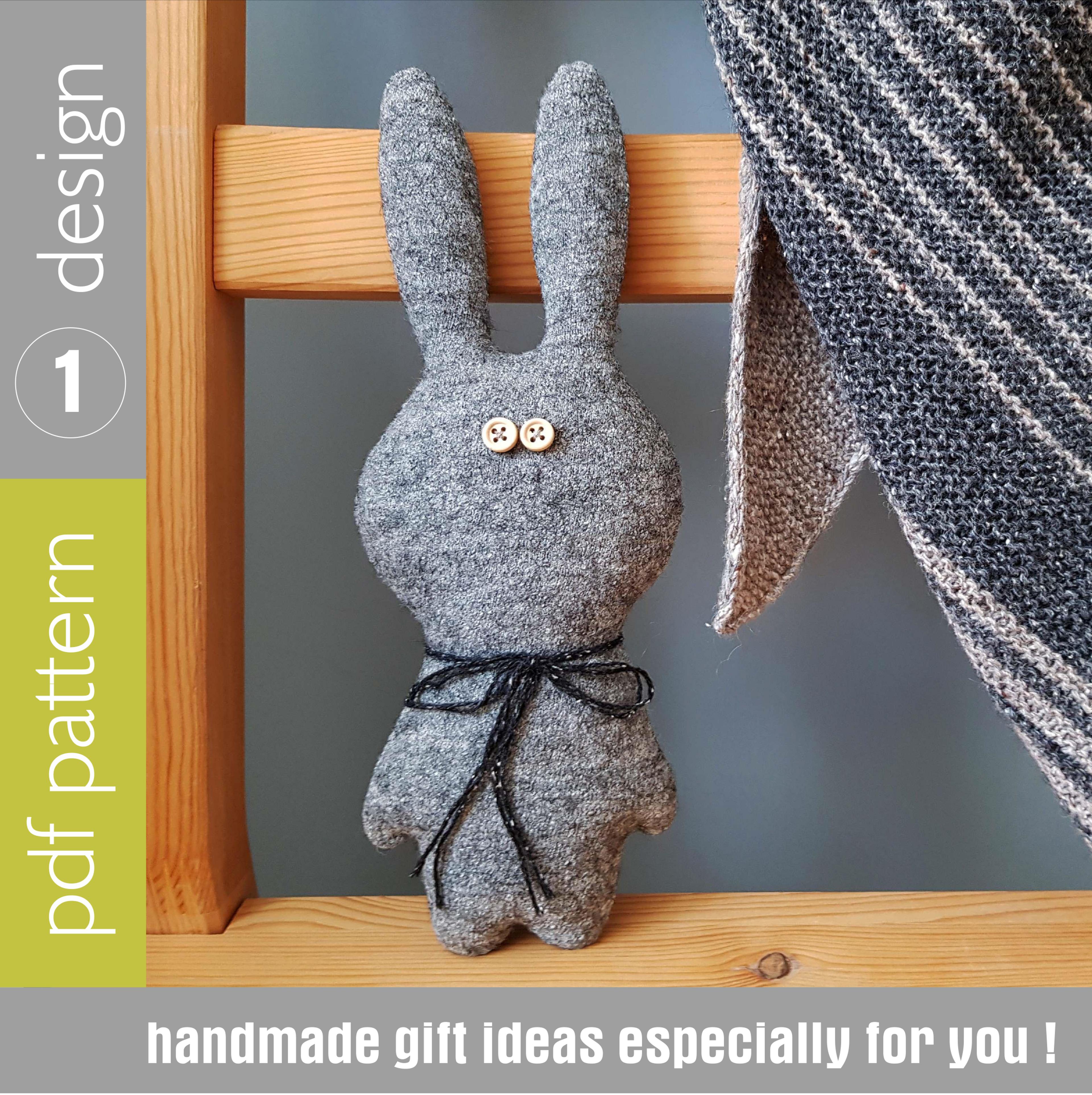 rabbit sewing pattern pdf, digital tutorial in english. stuffed animal pattern. bunny doll sewing diy