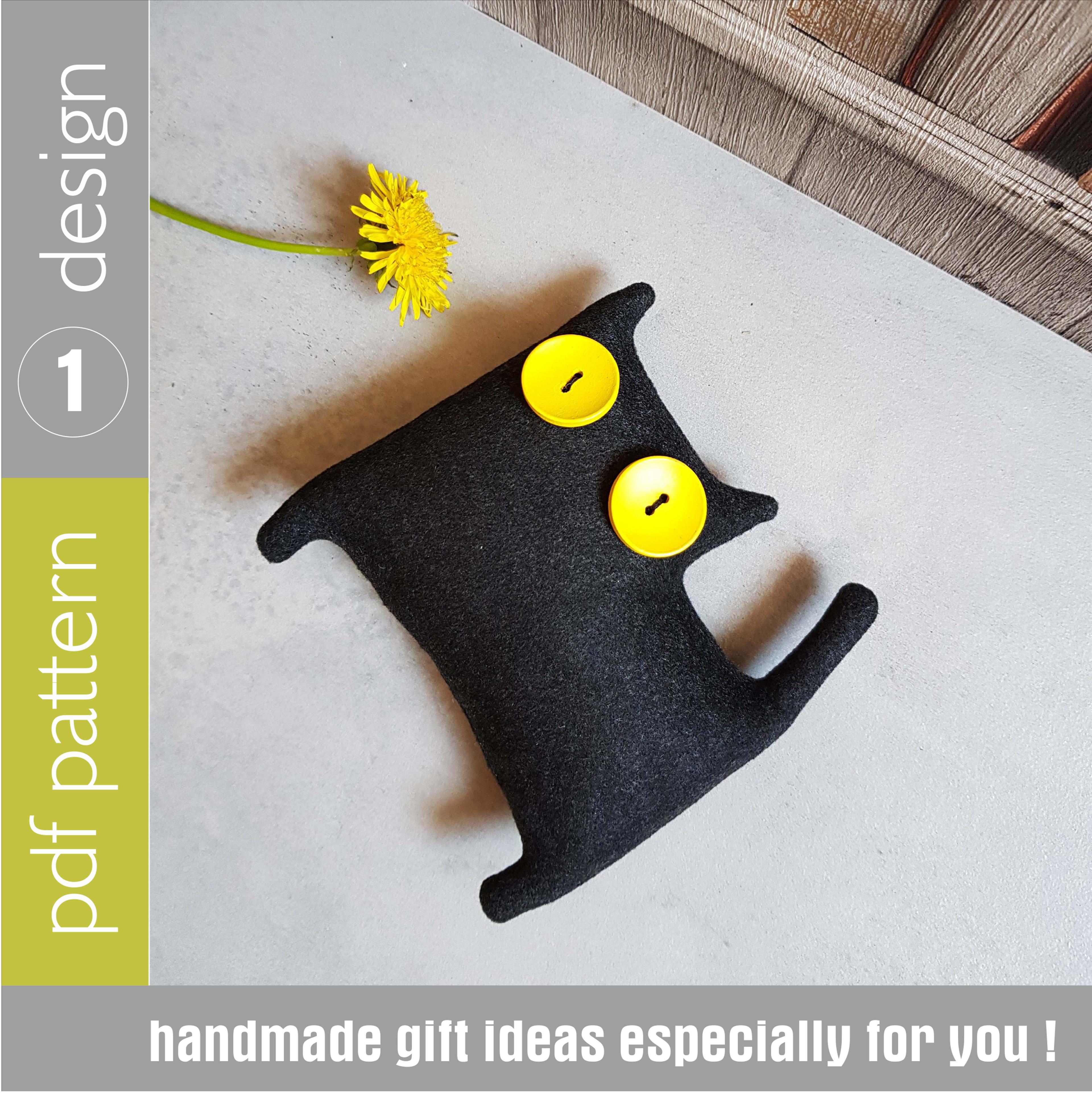 black cat sewing pattern pdf, digital tutorial in english, halloween doll diy. stuffed animal pattern. halloween craft