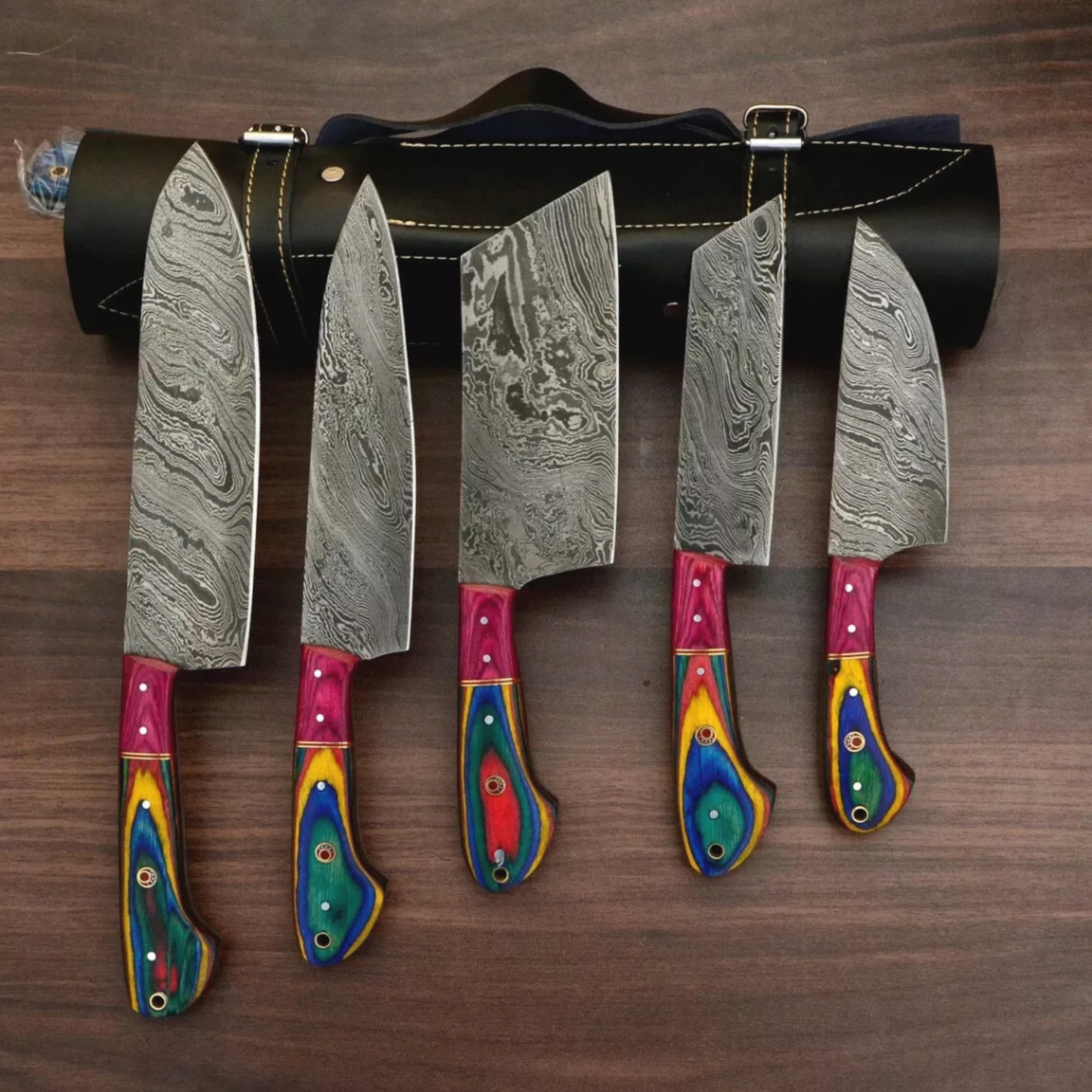 custom handmade hand forged damascus steel chef knife sets kitchen knives