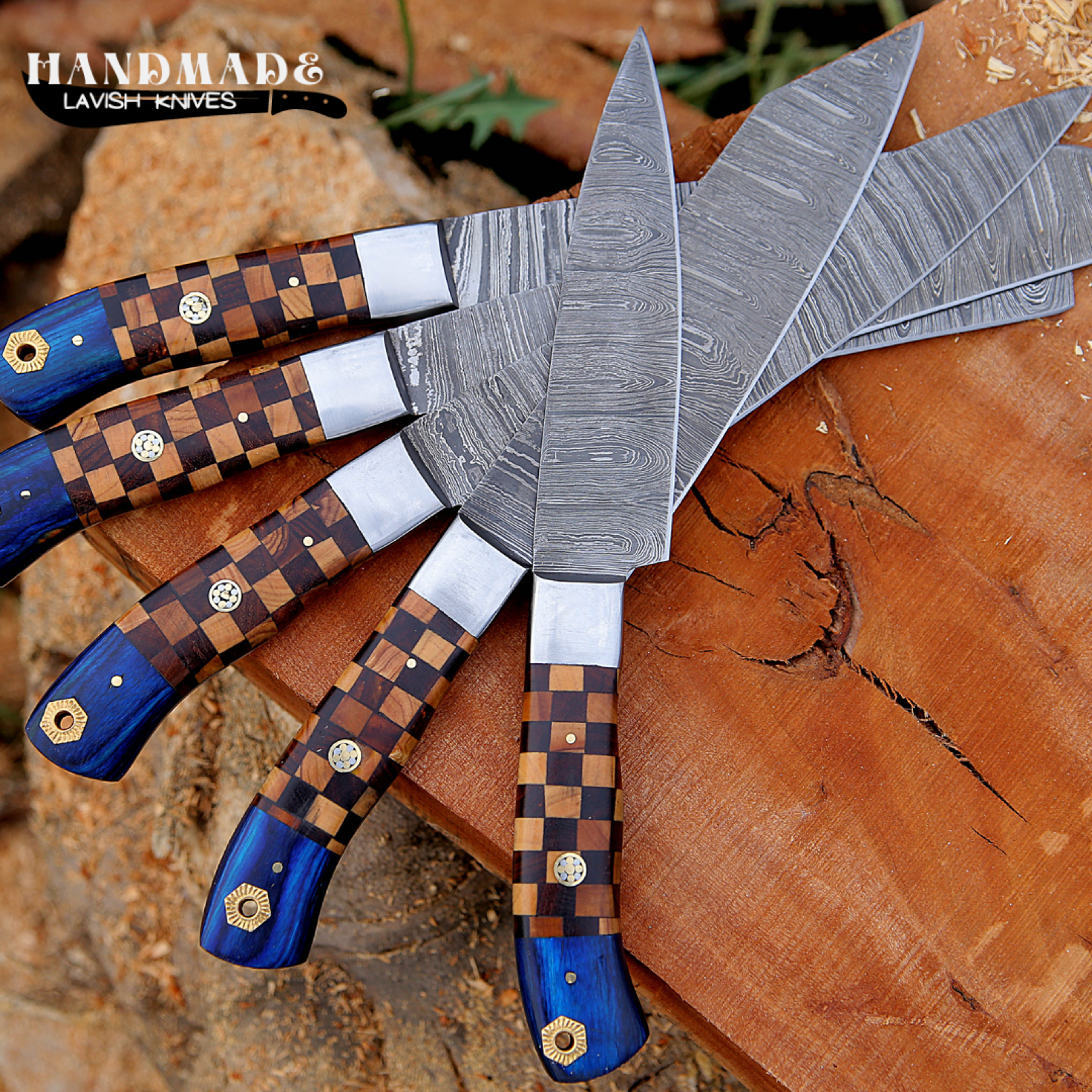 handmade damascus chef knife set of 5 pcs with leather sheath father's day gift