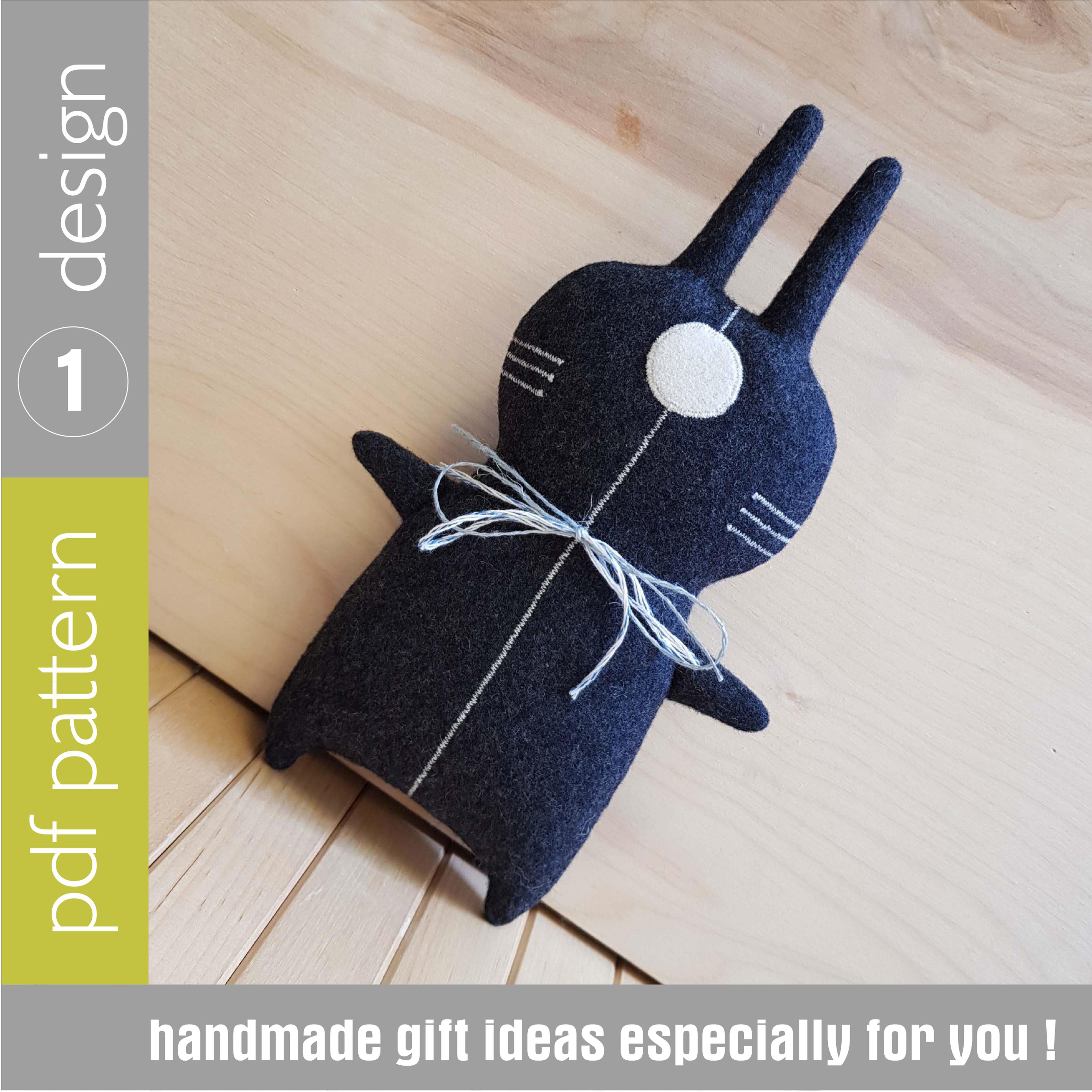 black rabbit sewing pattern pdf digital tutorial, halloween doll diy, stuffed animal sewing pattern, halloween craft
