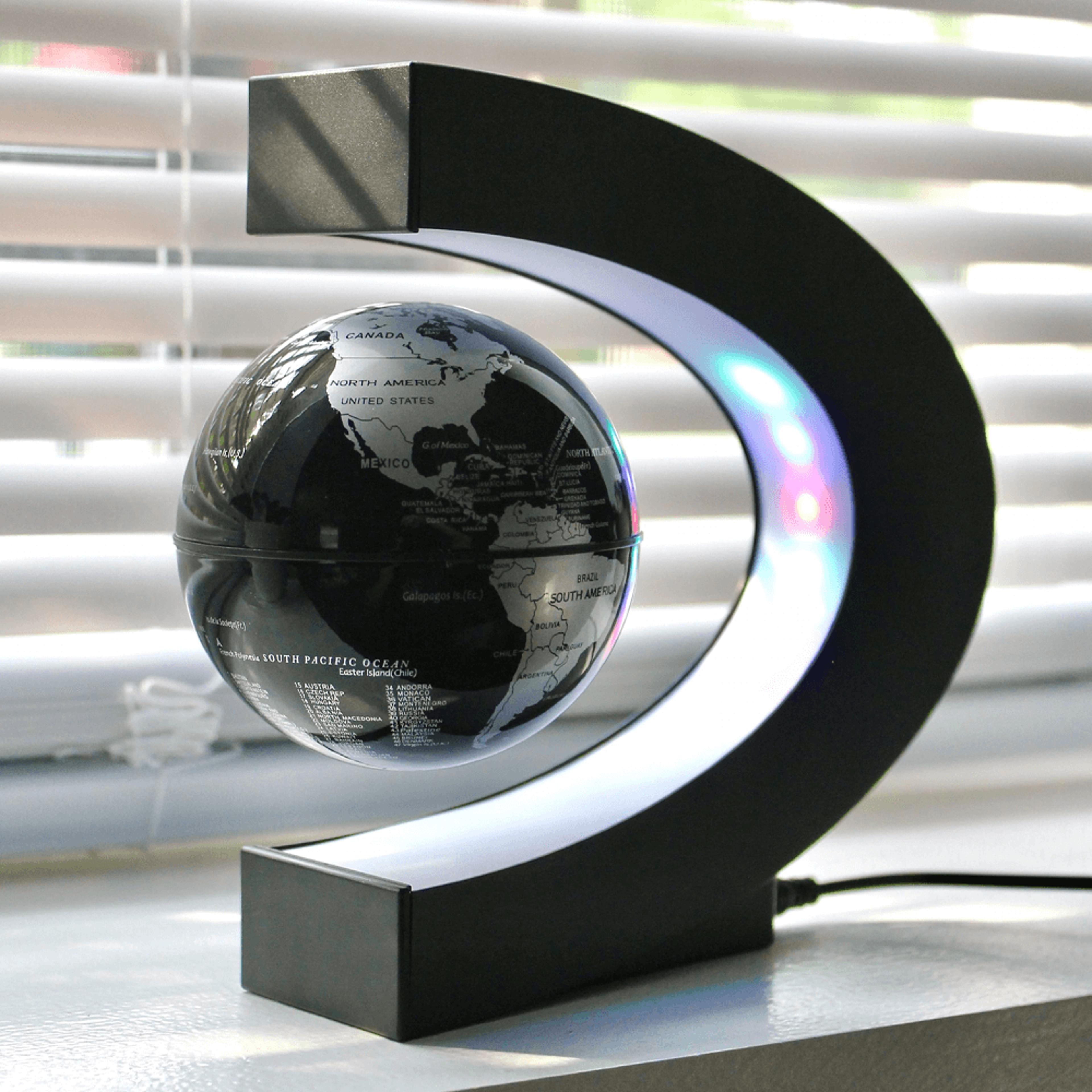floating globe with colored led lights c shape