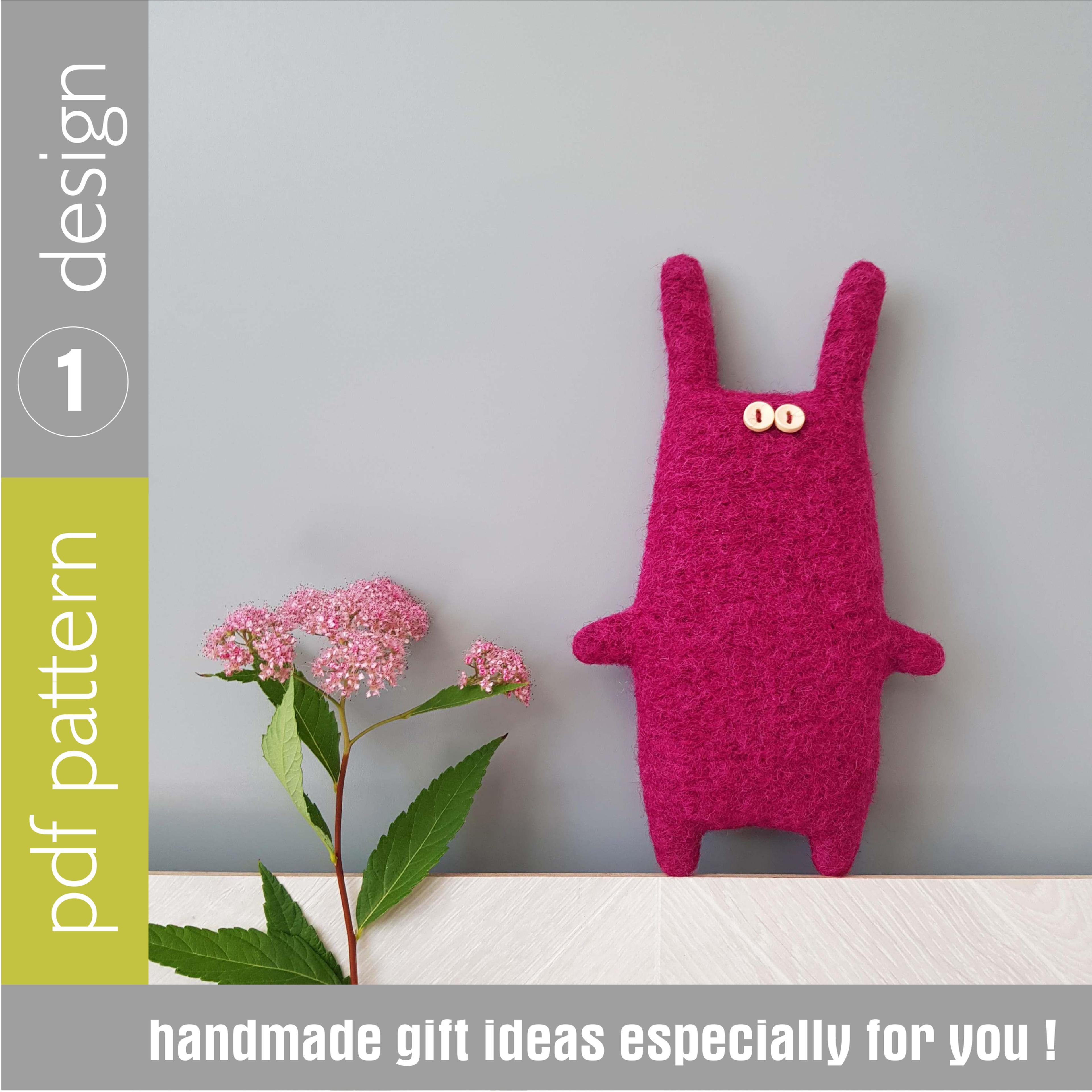 pink bunny sewing pattern pdf, digital tutorial in english, stuffed animal sewing diy. plush toy pattern