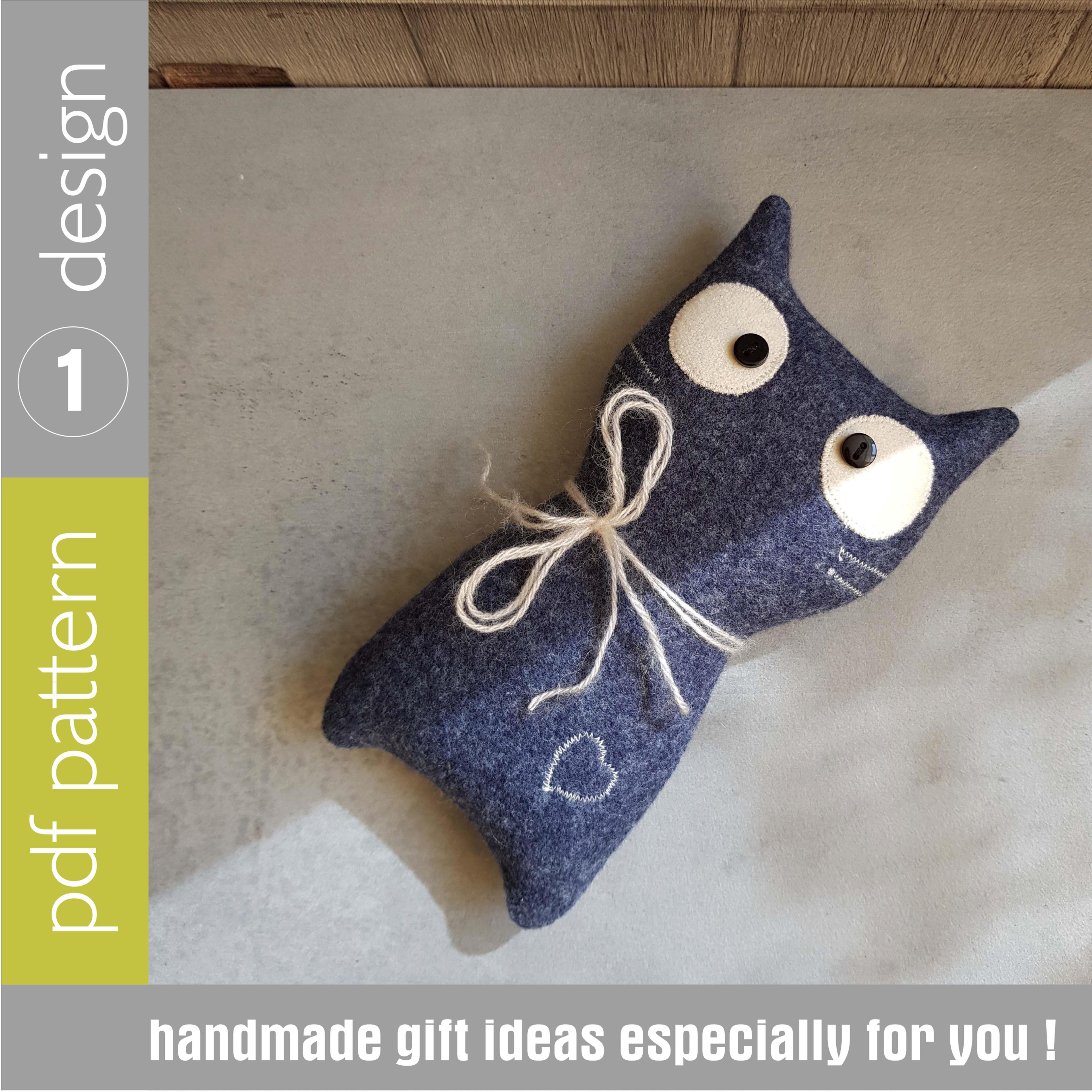 grey cat sewing pattern pdf, digital tutorial in english, stuffed animal pattern, soft toy sewing diy