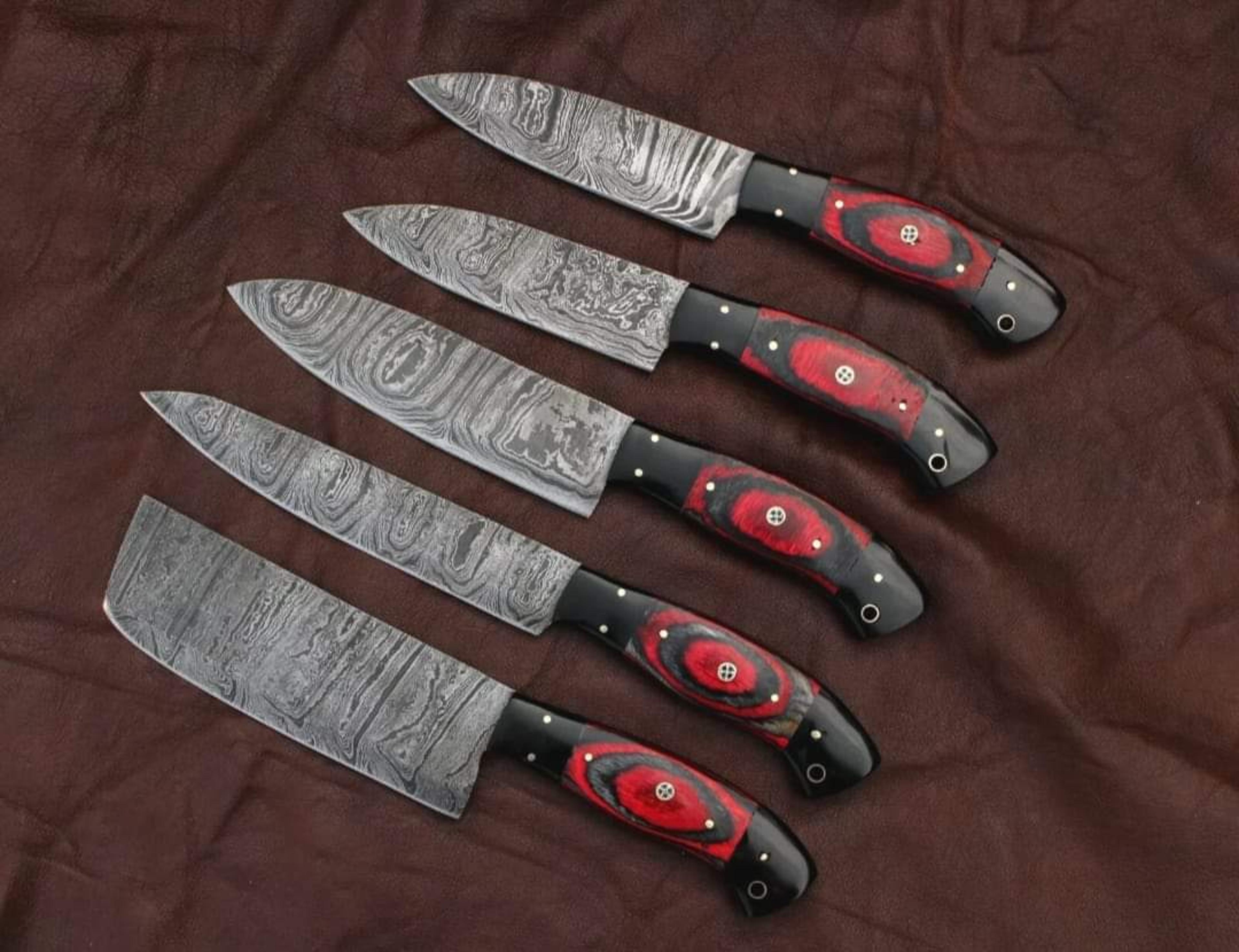 damascus chef set of 5 pieces ,custom handmade chef set , handmade damascus chef set ,personalized gift for mother ,